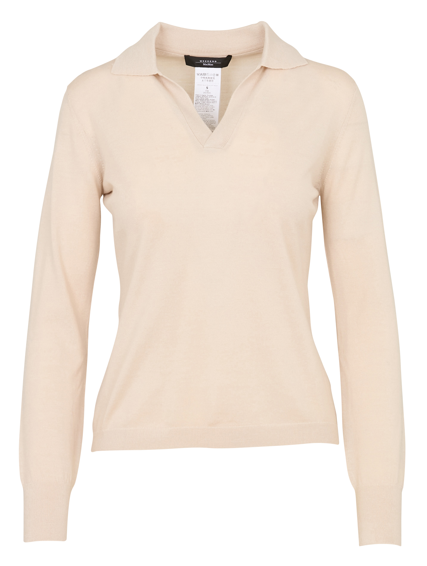 Pull fin col V uni en laine et cachemire MAX MARA WEEK END Beige