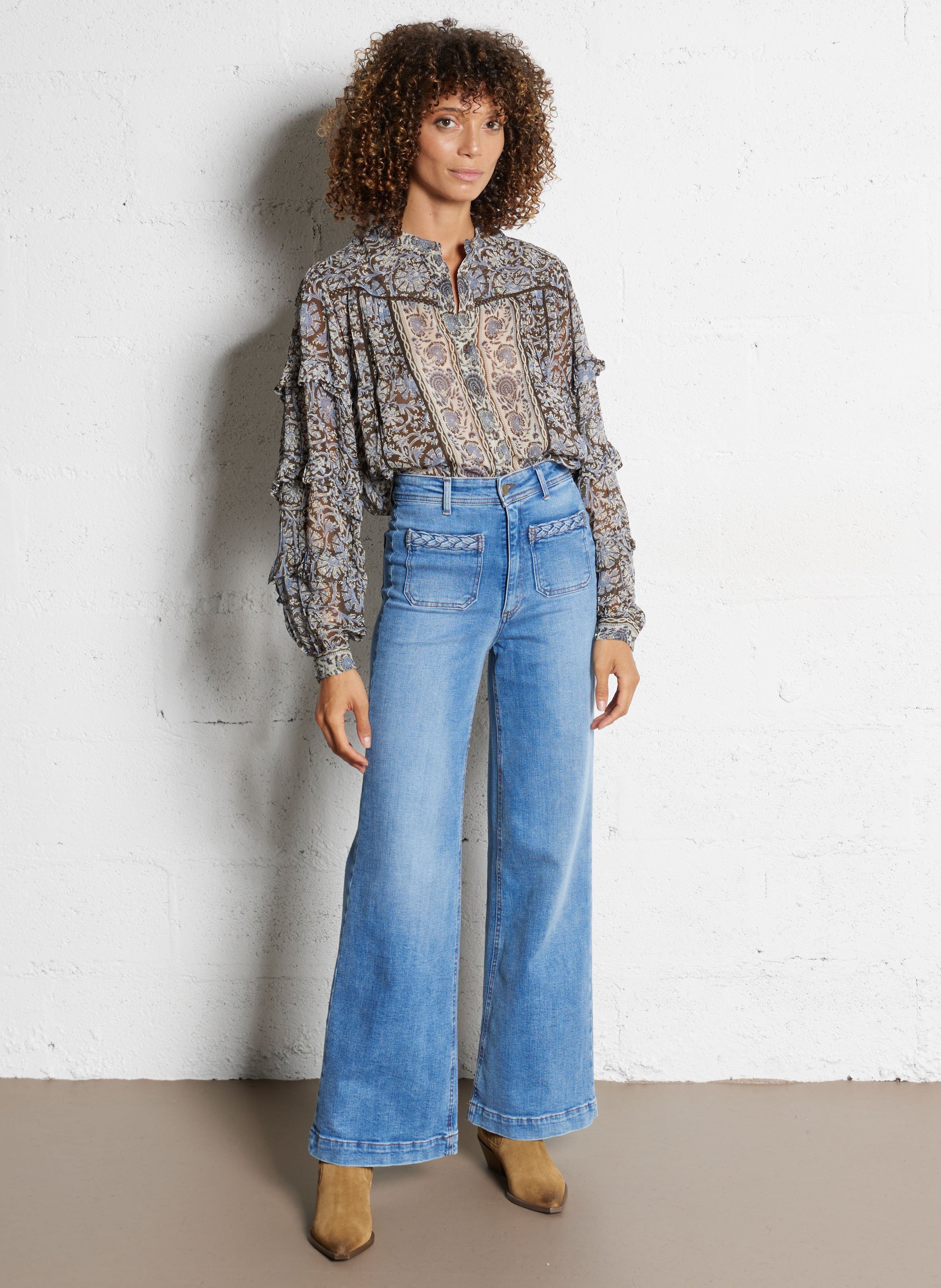 Wijde uitlopende jeans met gevlochten zakken MAISON HOTEL Blauw