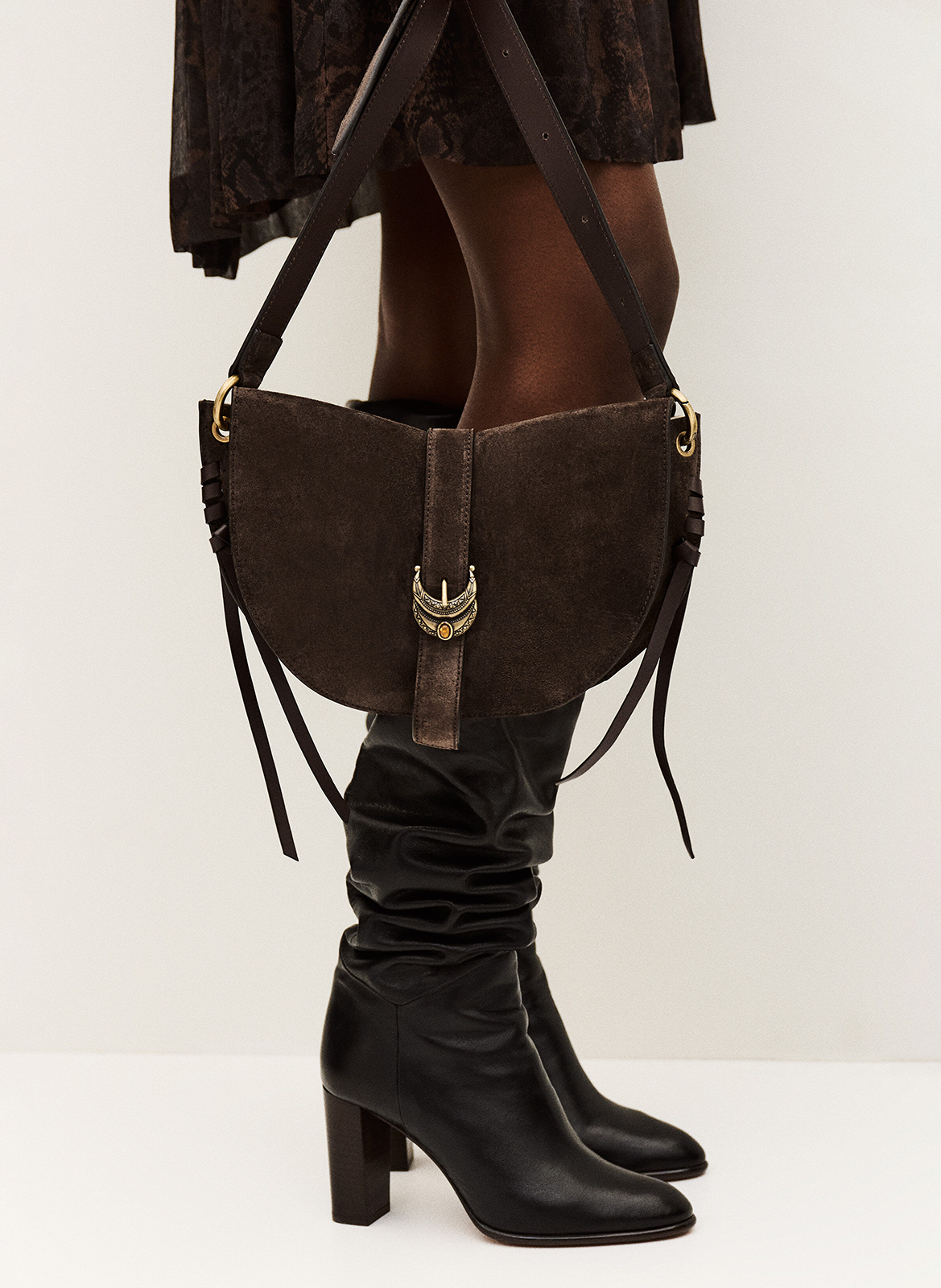 Sac bandoulière demi-lune en cuir BA&SH Marron