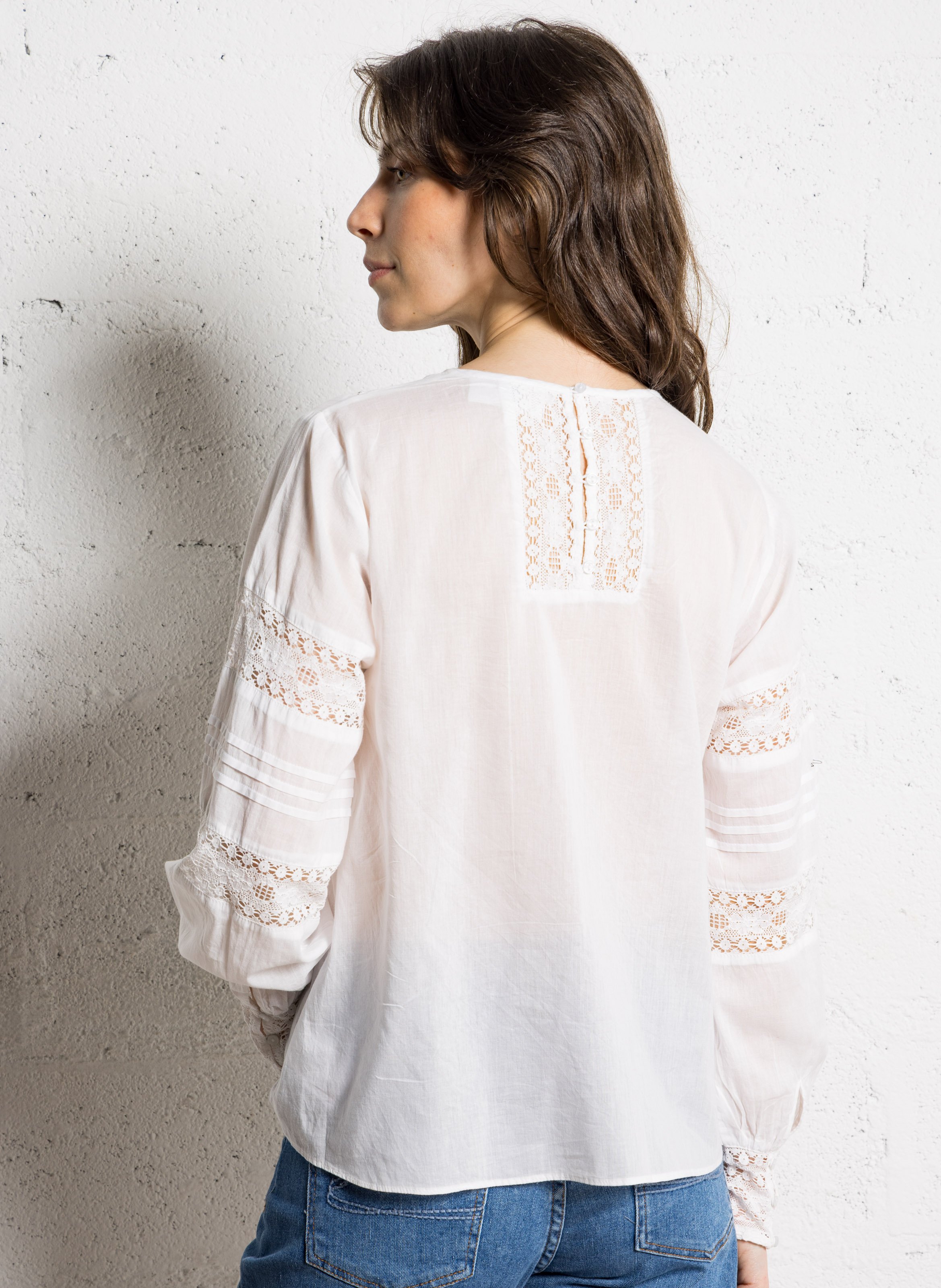 Chemise droite unie en dentelle  SUD EXPRESS Blanc