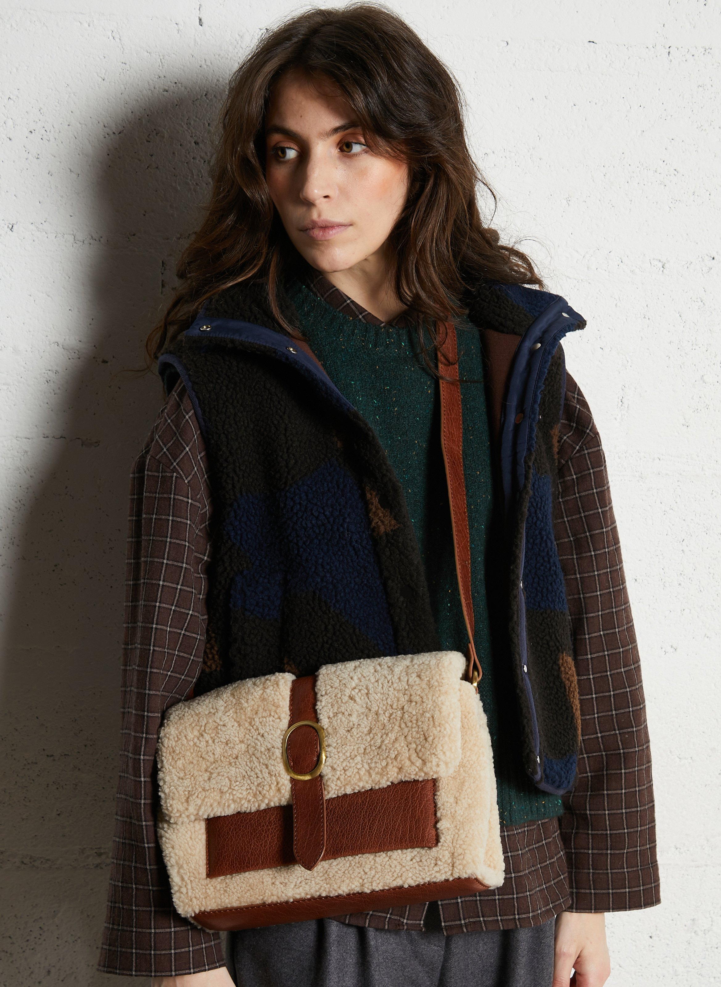 Sac bandoulière bouclette en cuir MAISON 123 Blanc