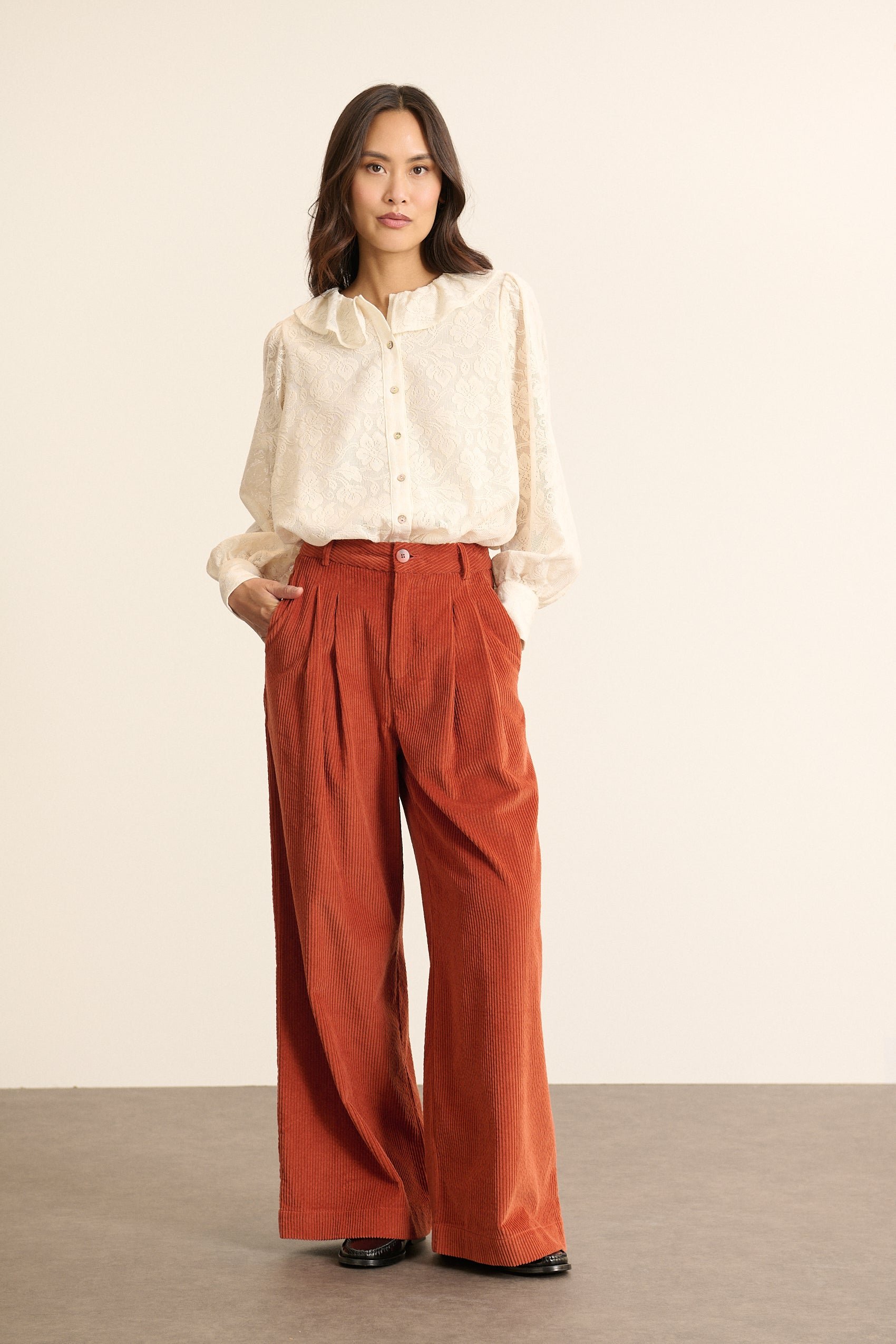 High-waisted wide-leg corduroy trousers with pleats GARANCE PARIS Orange
