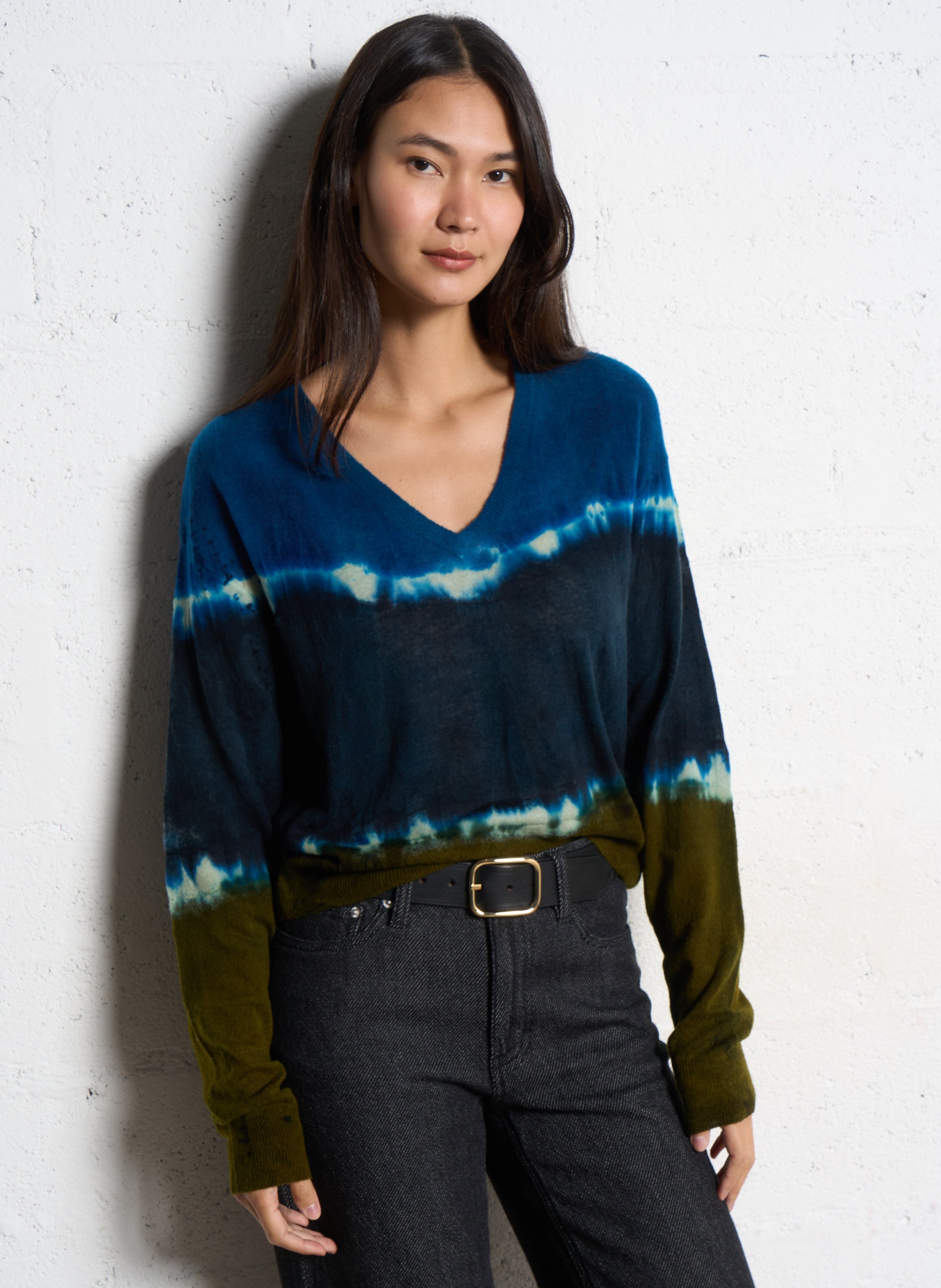 Pull ample col V motif tie and dye en laine mélangée MES DEMOISELLES Multicolore