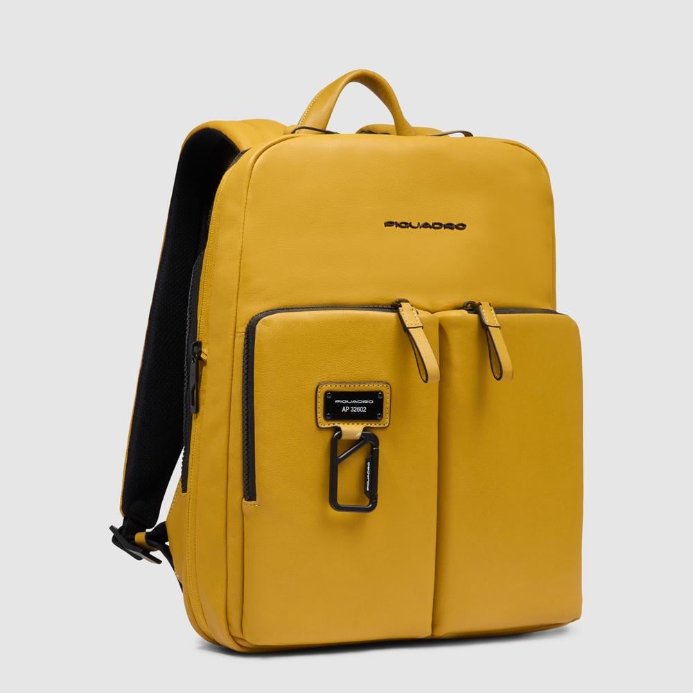 Slim backpack for computer and iPad® with shockproof and RFID protection, expandable PIQUADRO Yellow