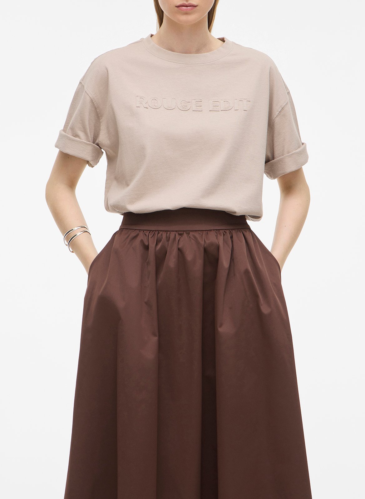 Oversized round neck organic cotton t-shirt ROUGE EDIT Grey