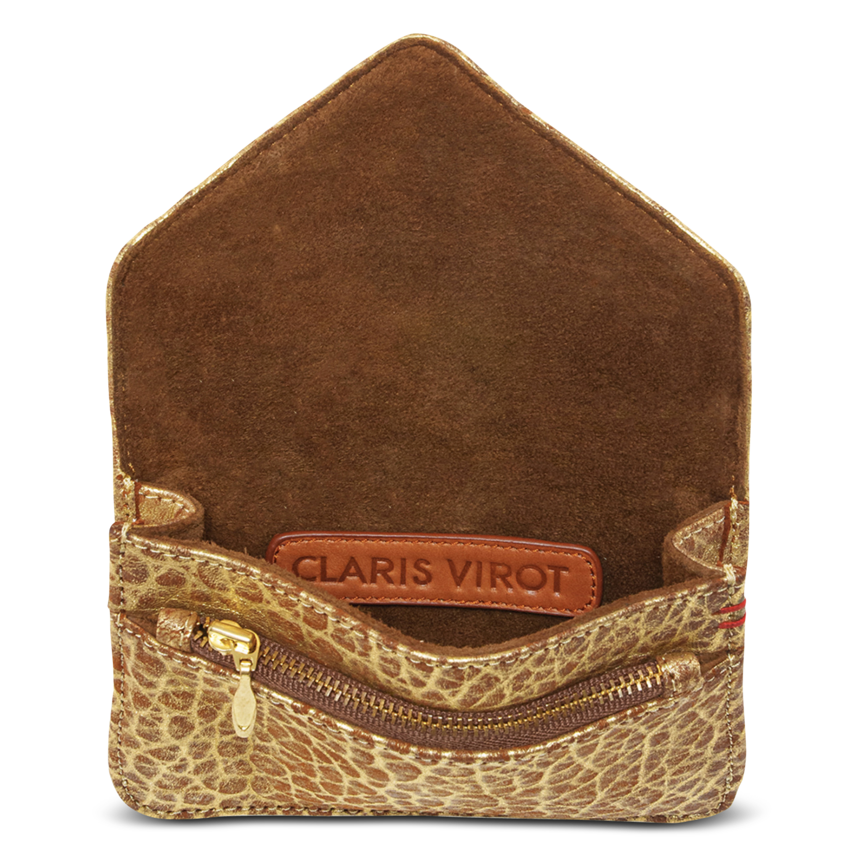 Metallic mixed leather card holder Golden