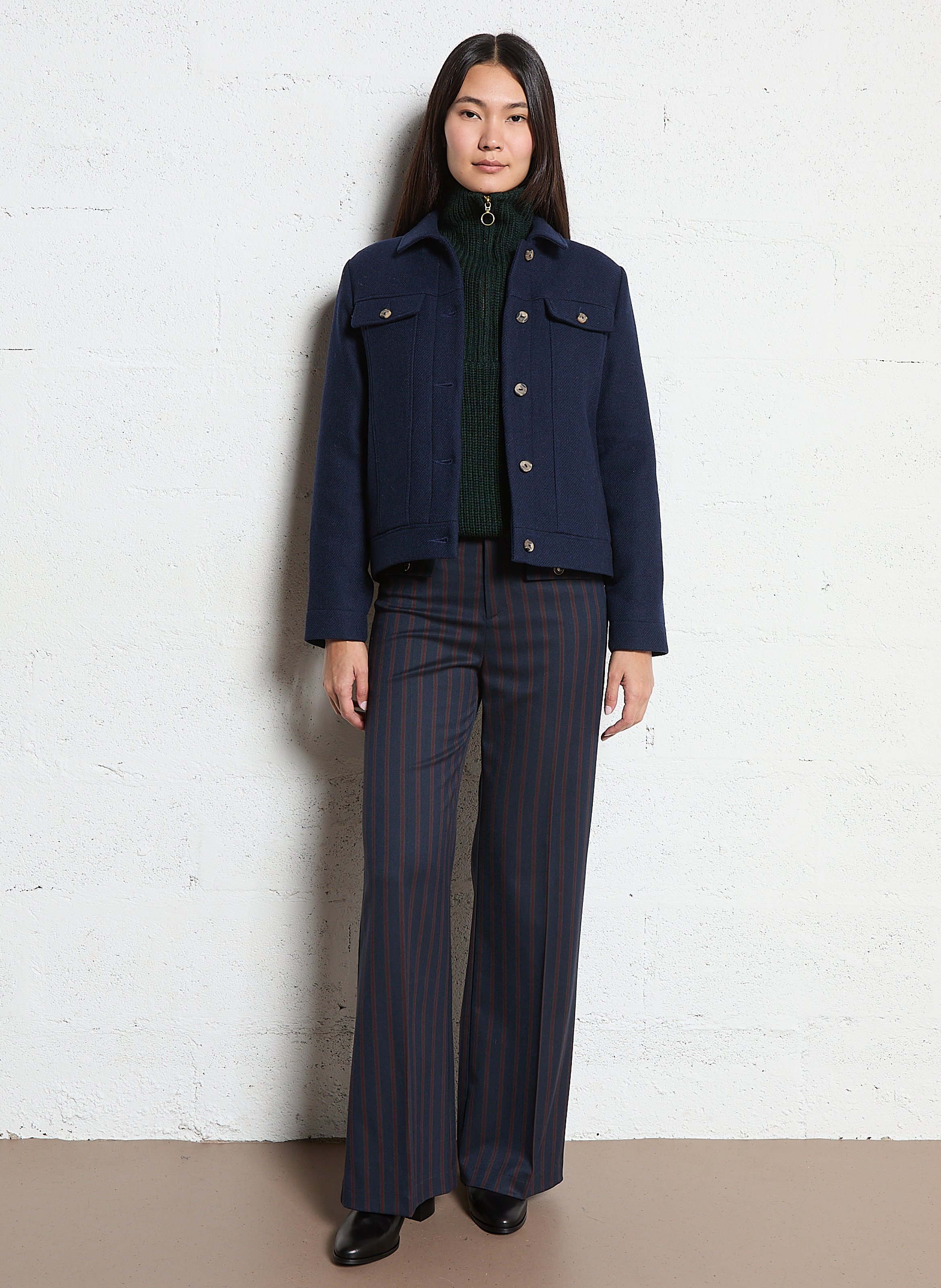 Veste droite col classique en laine mélangée I CODE Bleu