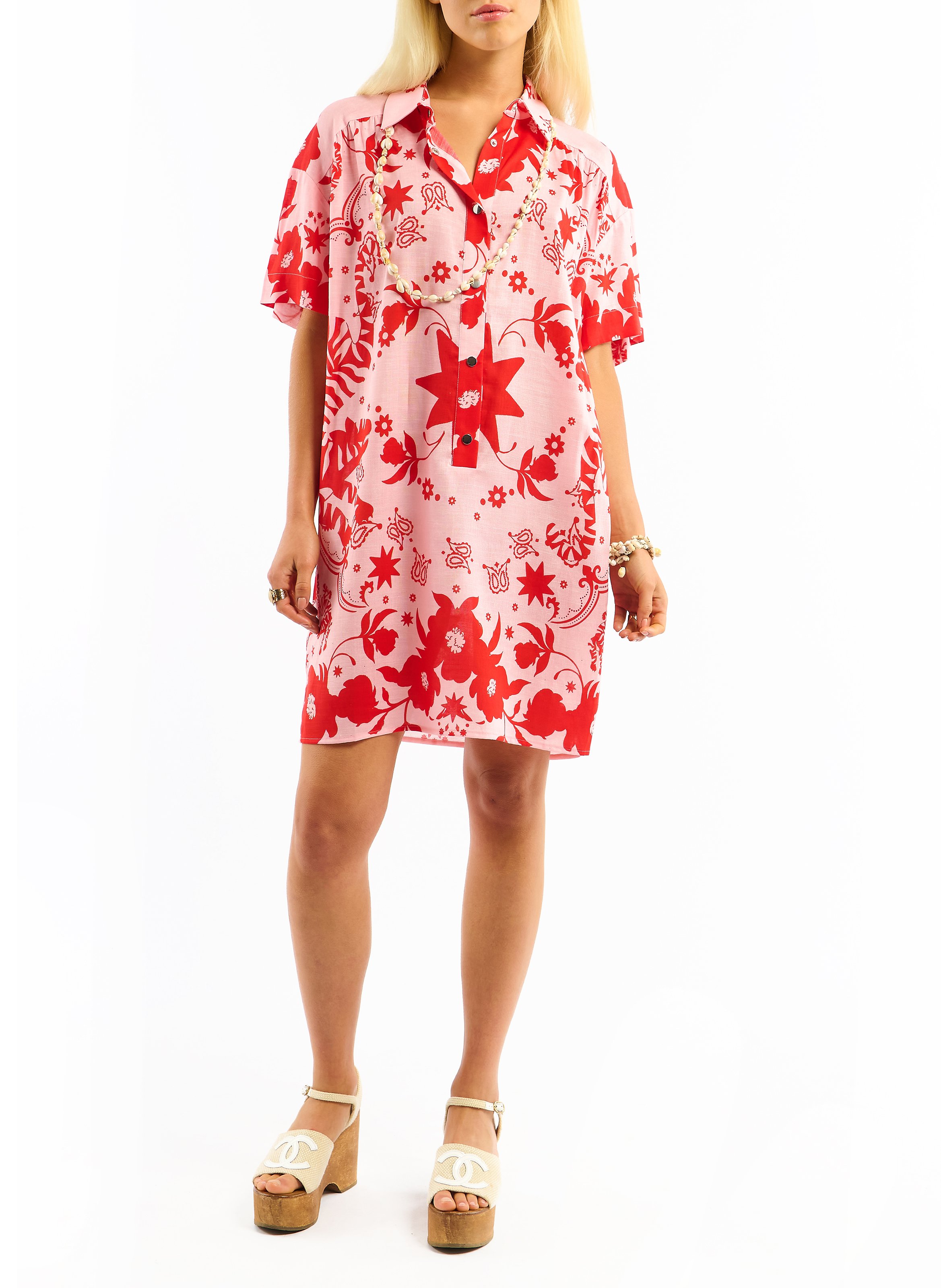 Jurk met kraagje en print WILD Roze