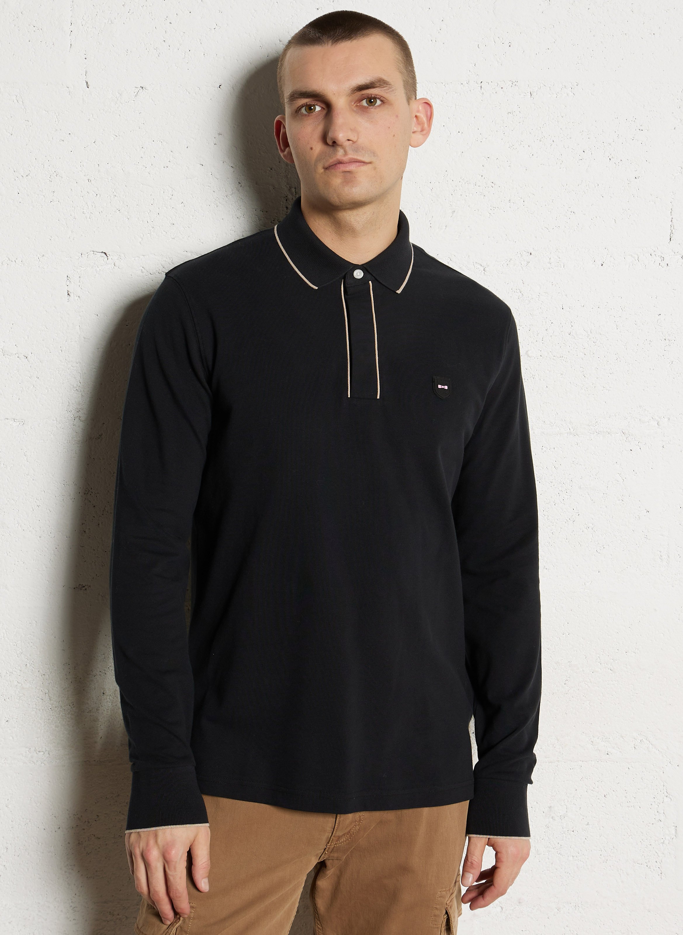 Polo manches longues en coton mélangé EDEN PARK Noir
