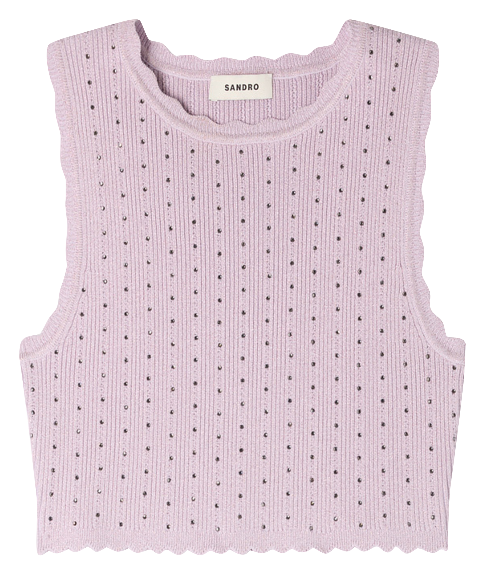 Top ajusté col rond en maille strassée SANDRO Violet
