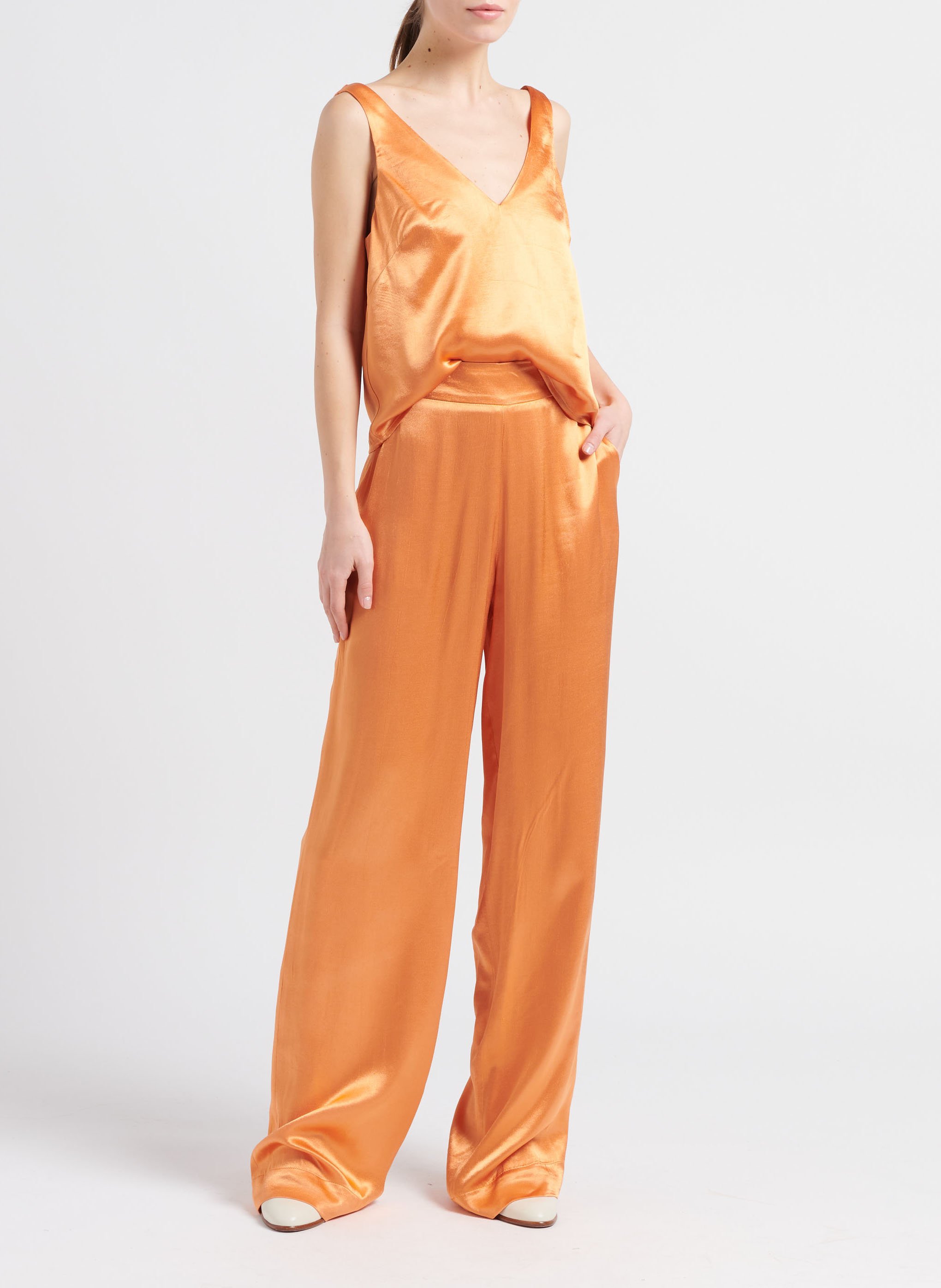 Top sans manches aspect satiné en viscose COLLECTORS CLUB Orange