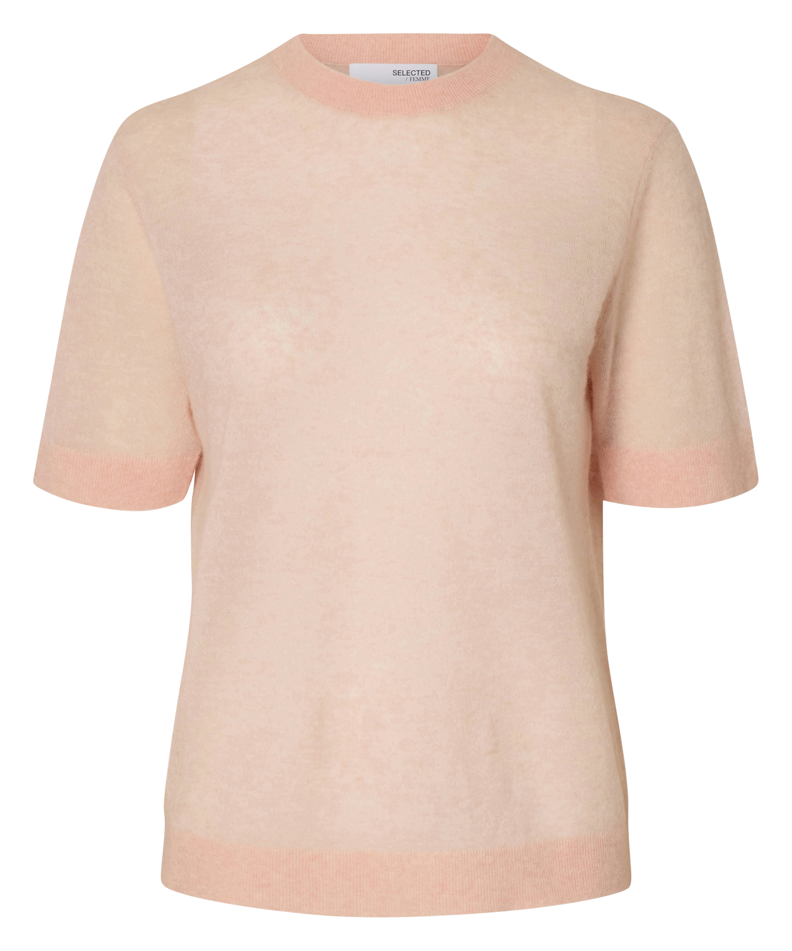 Straight high-neck knitted sweater SELECTED Pink