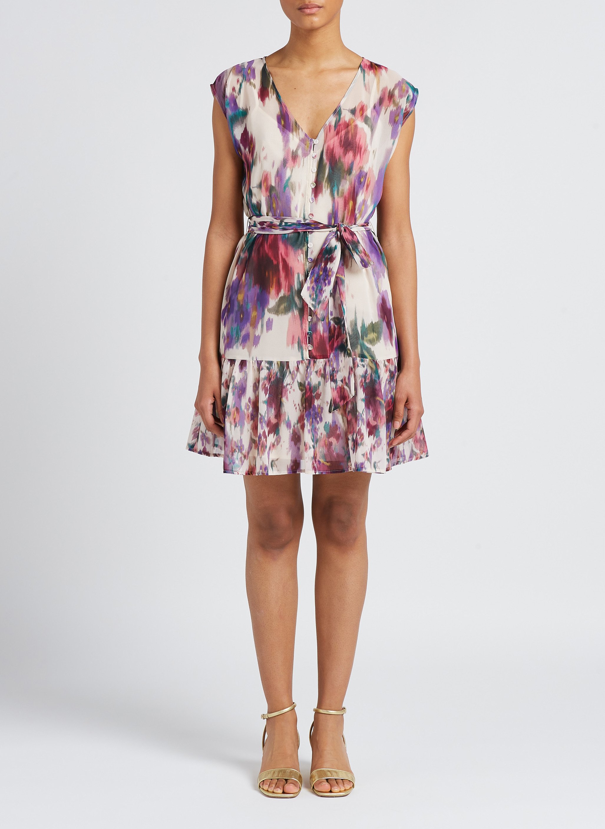 Robe courte évasée à col V imprimée PENNYBLACK Beige