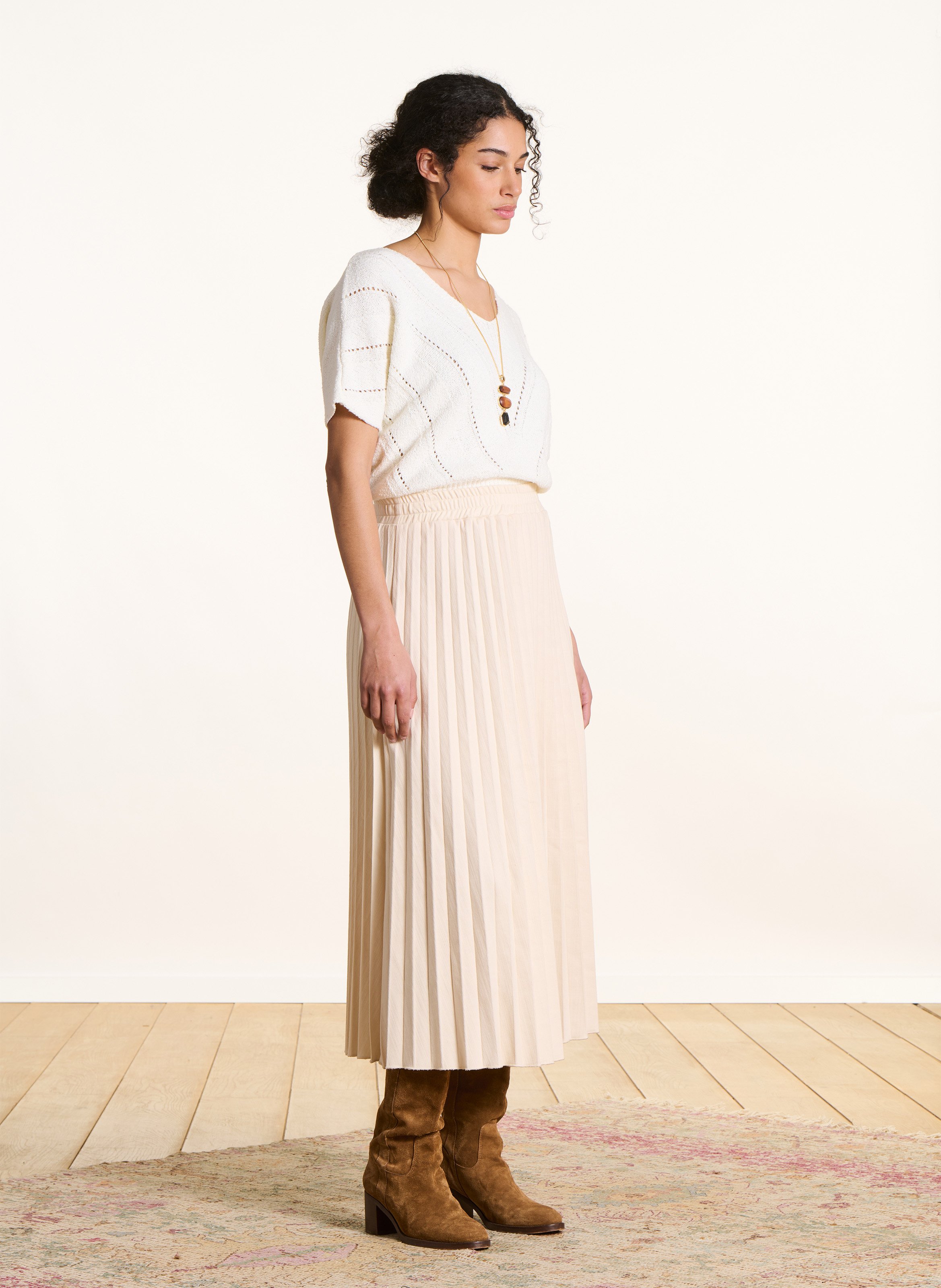 Jupe en denim évasée en coton mélangé LA FEE MARABOUTEE Blanc