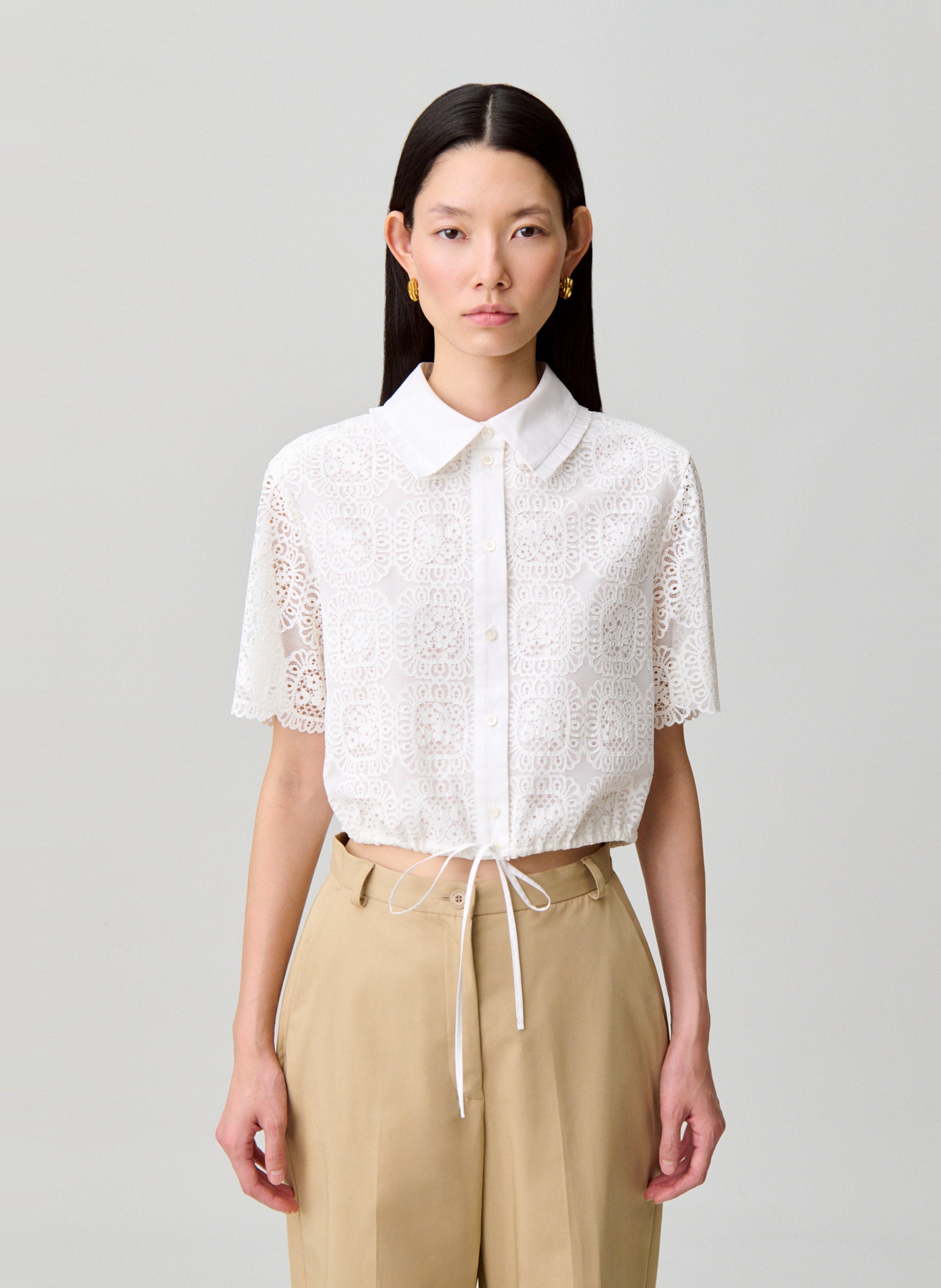 Chemise droite col classique en dentelle CLAUDIE PIERLOT Blanc