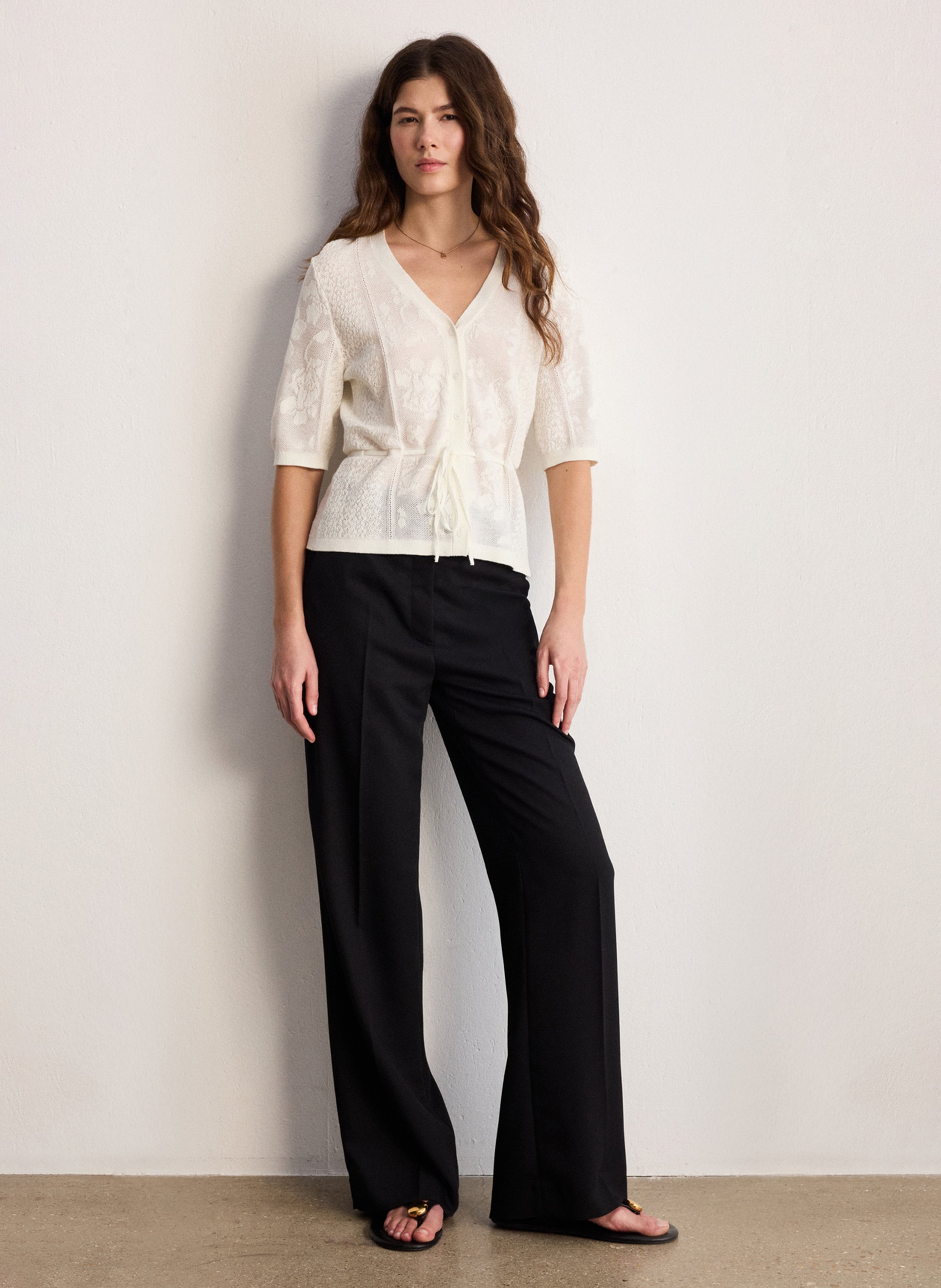 Gilet droit col V en coton mélangé PABLO Beige