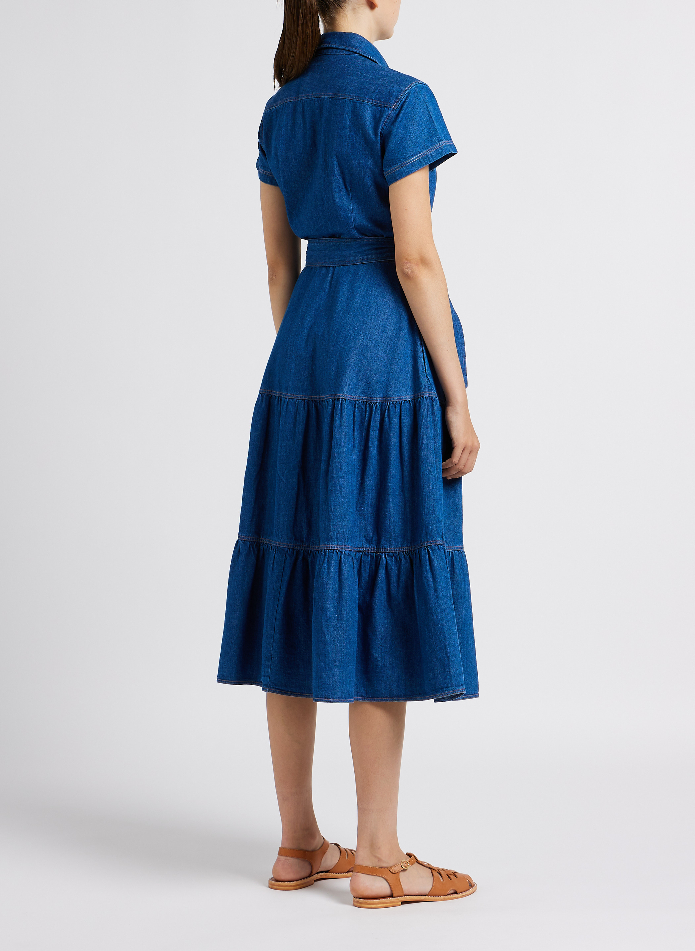 Robe longue col classique cintrée en denim POLO RALPH LAUREN Jean brut
