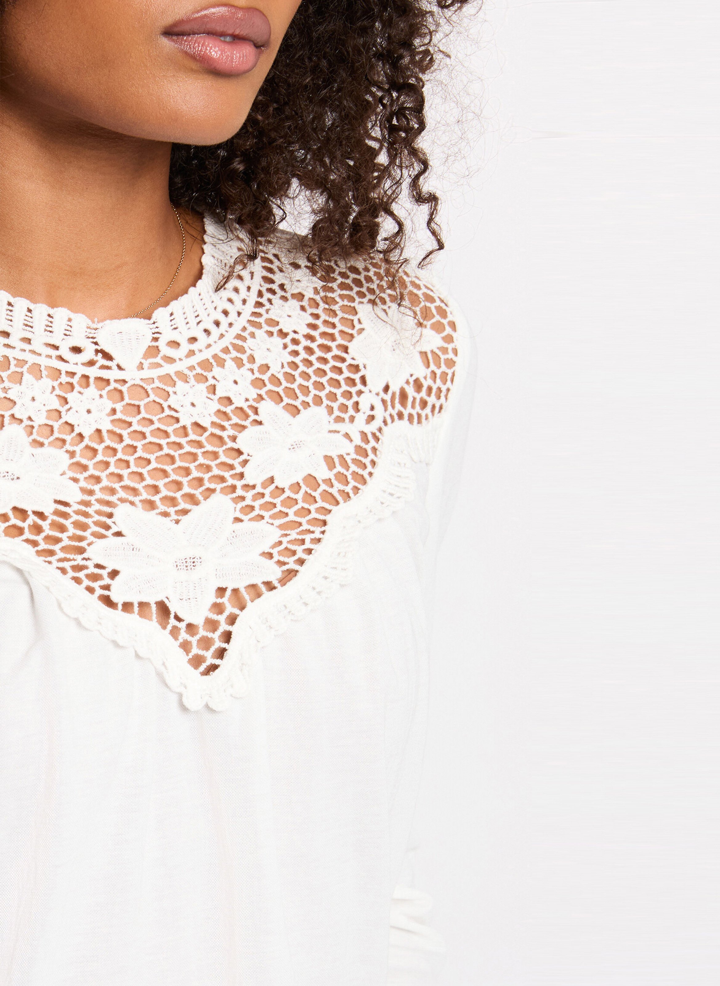 Gerade geschnittenes Rundhals-Top aus Spitze MORGAN Weiss