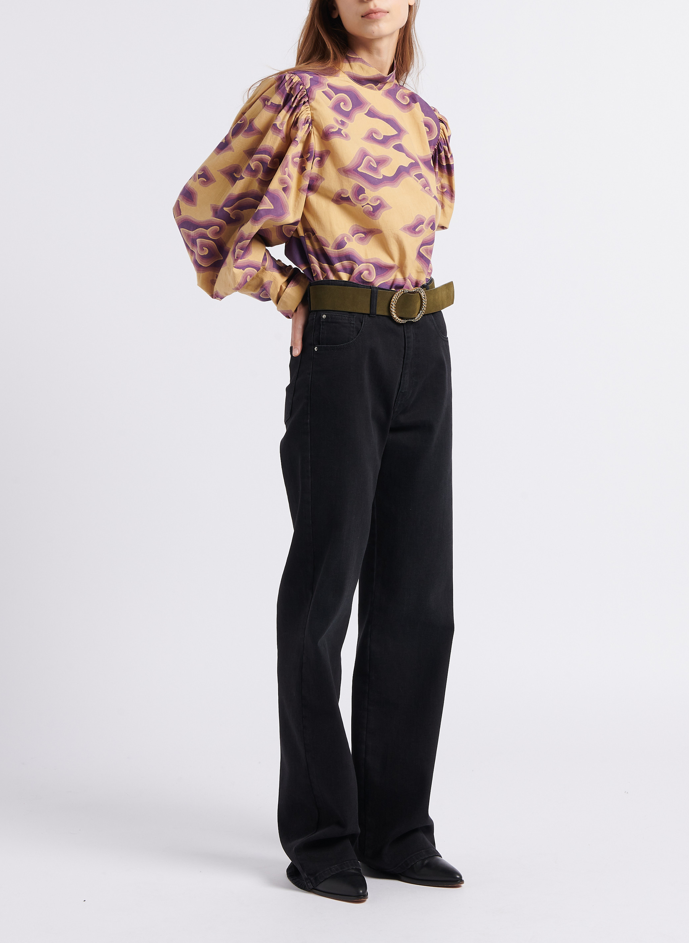 High-neck printed cotton blouse V DE VINSTER Purple