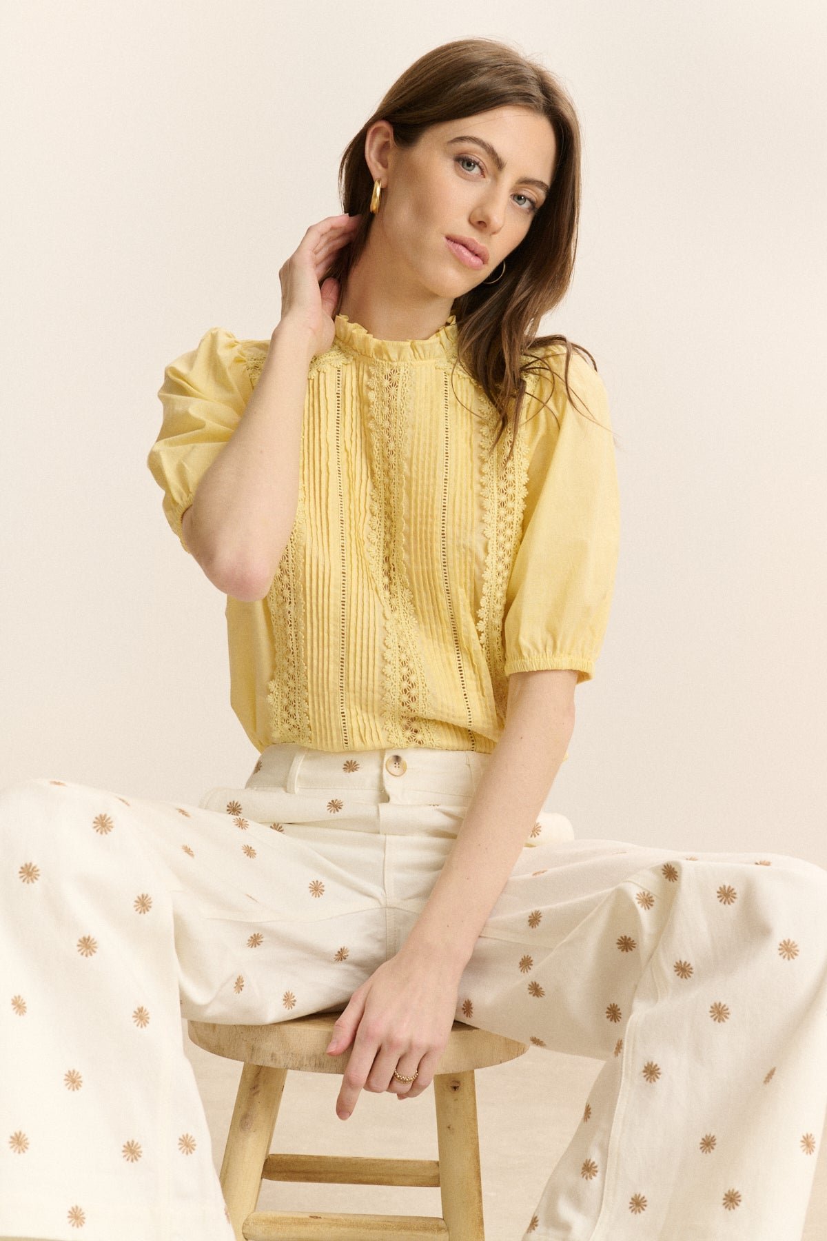 Embroidered denim pants GARANCE PARIS White