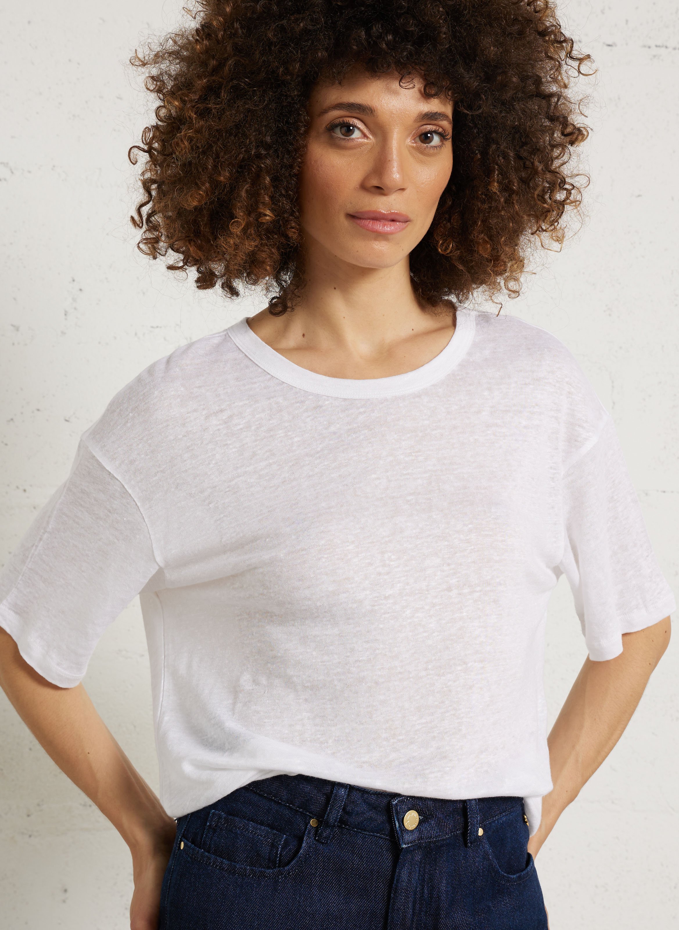 Tee-shirt col rond zn lin DES PETITS HAUTS Beige