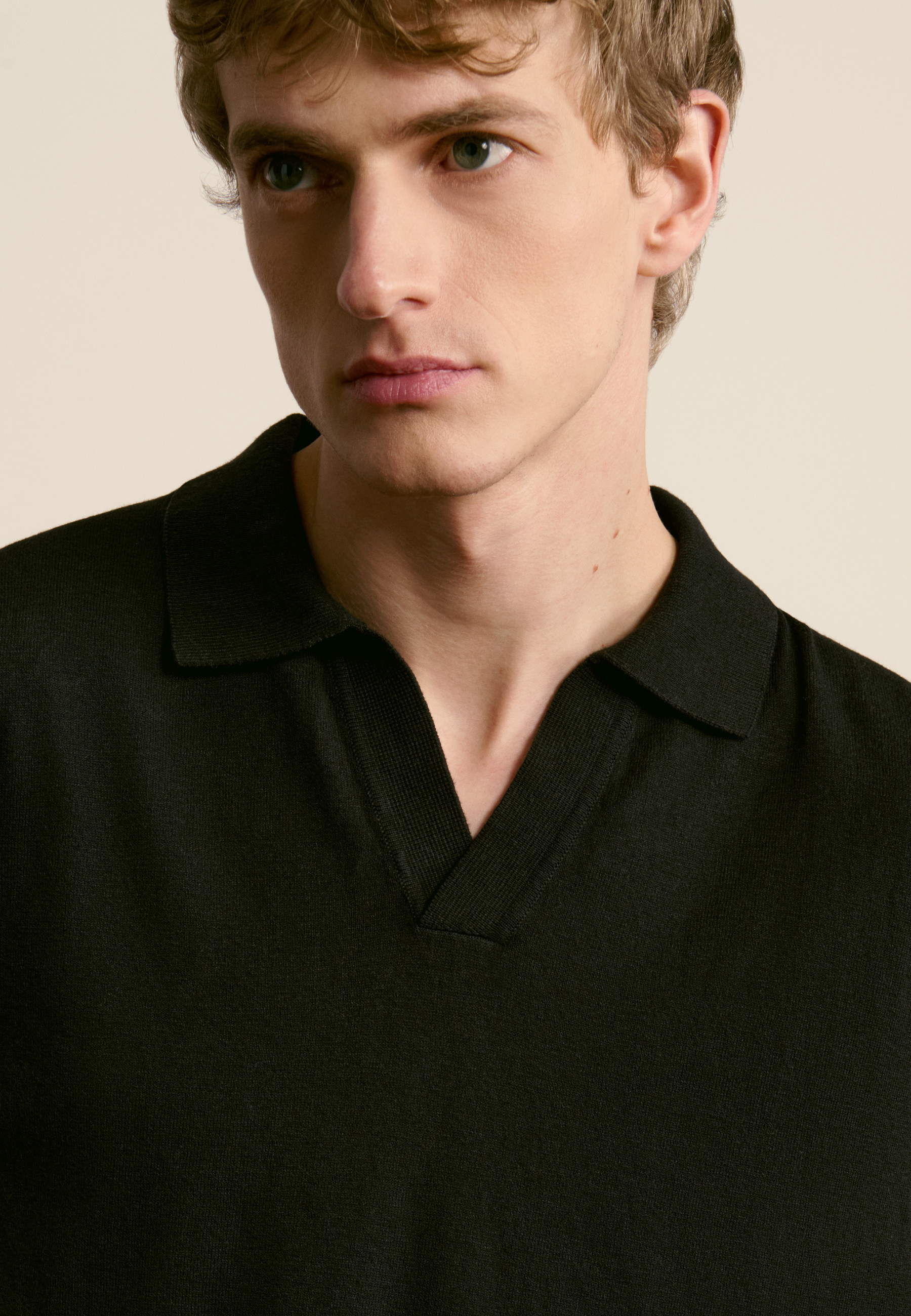 Cotton and linen polo Black
