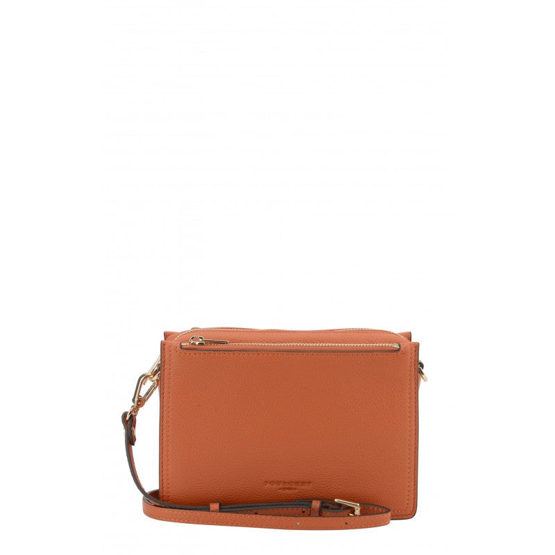 Large leather crossbody bag POURCHET Orange