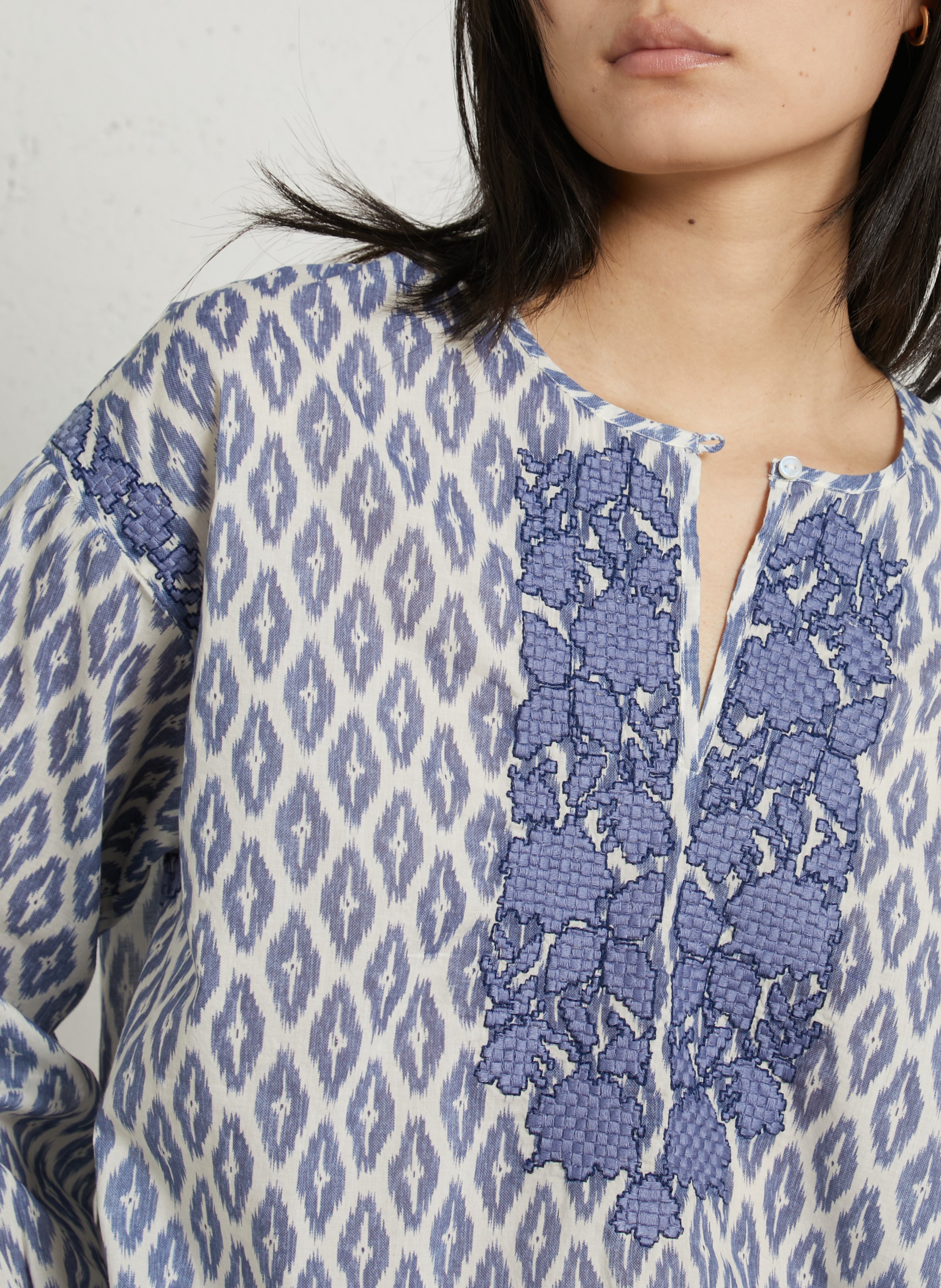 Round-neck cotton blouse SUD EXPRESS Blue