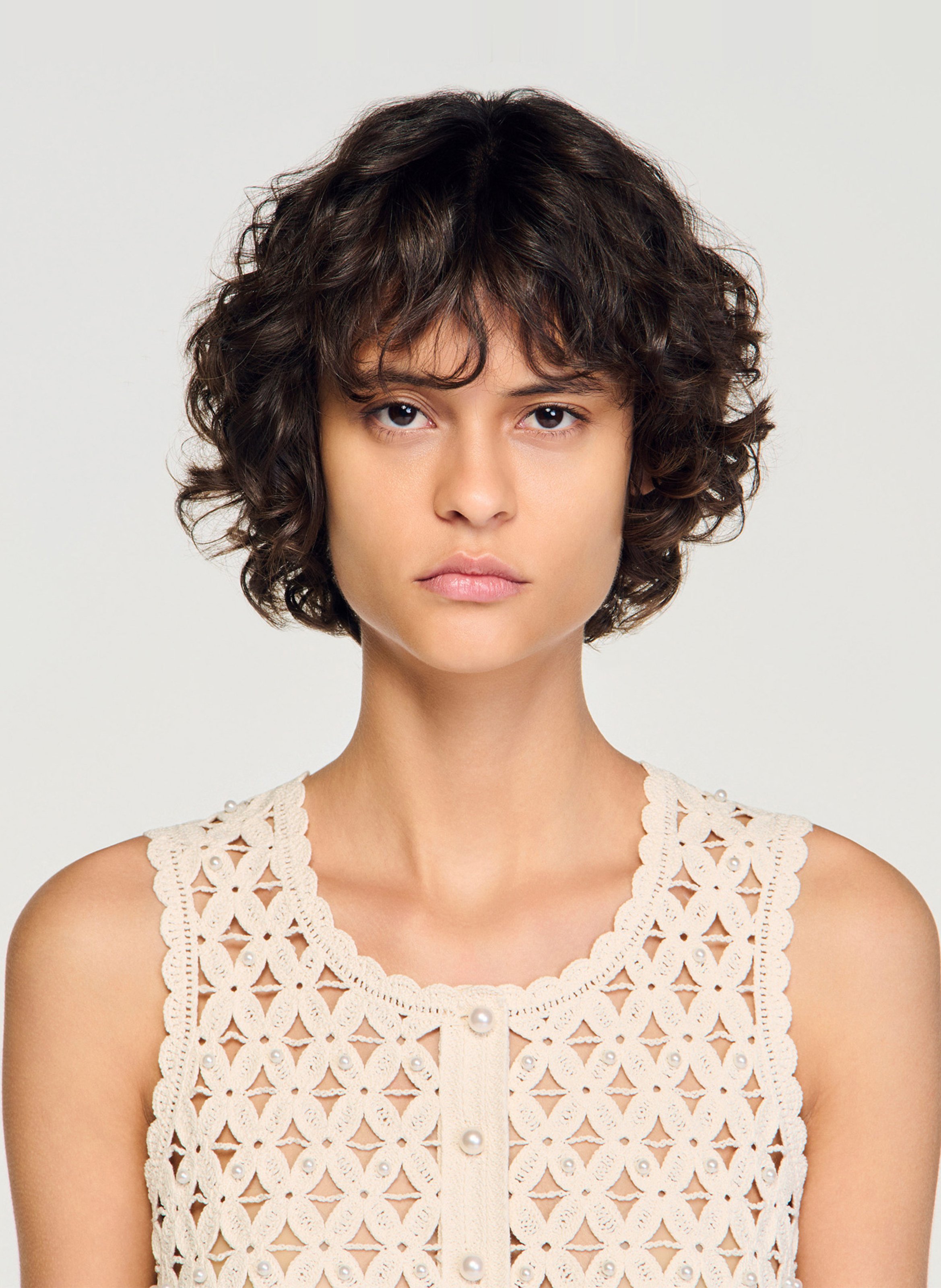 Ronde hals vest in haakwerk breisel SANDRO Beige