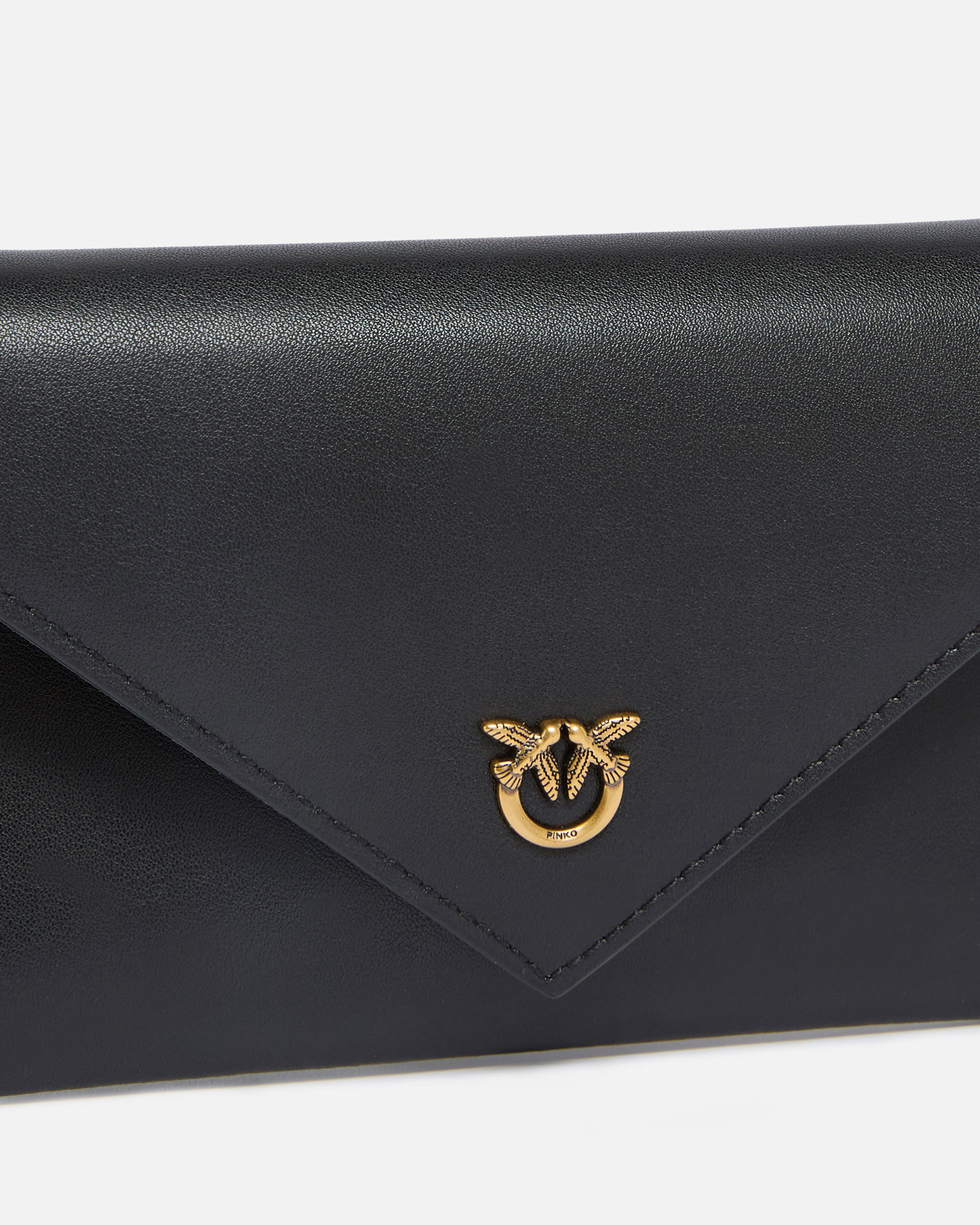 Small envelope clutch in smooth leather with love birds logo PINKO Black