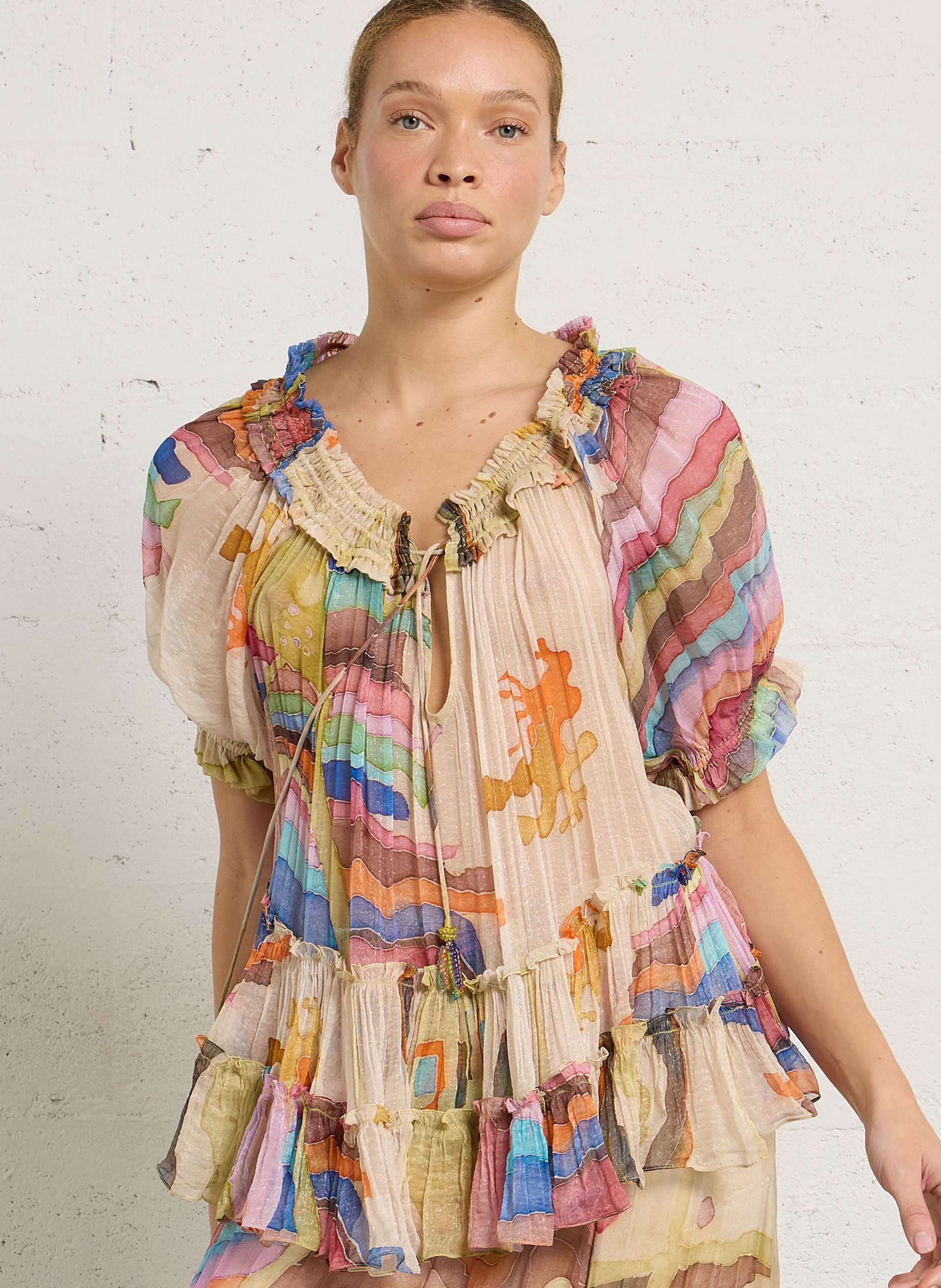 Blouse col bateau smocké MES DEMOISELLES Multicolore