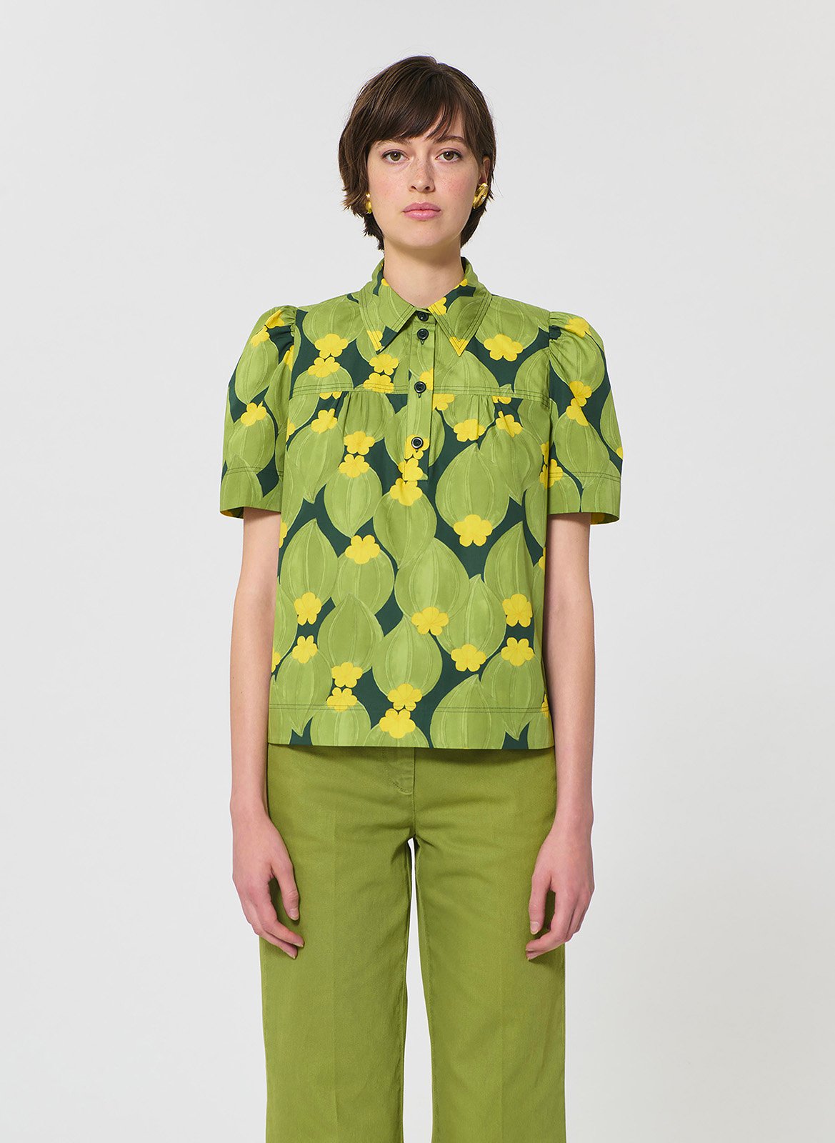 Chemise droite boutonnée à motif TARA JARMON Vert