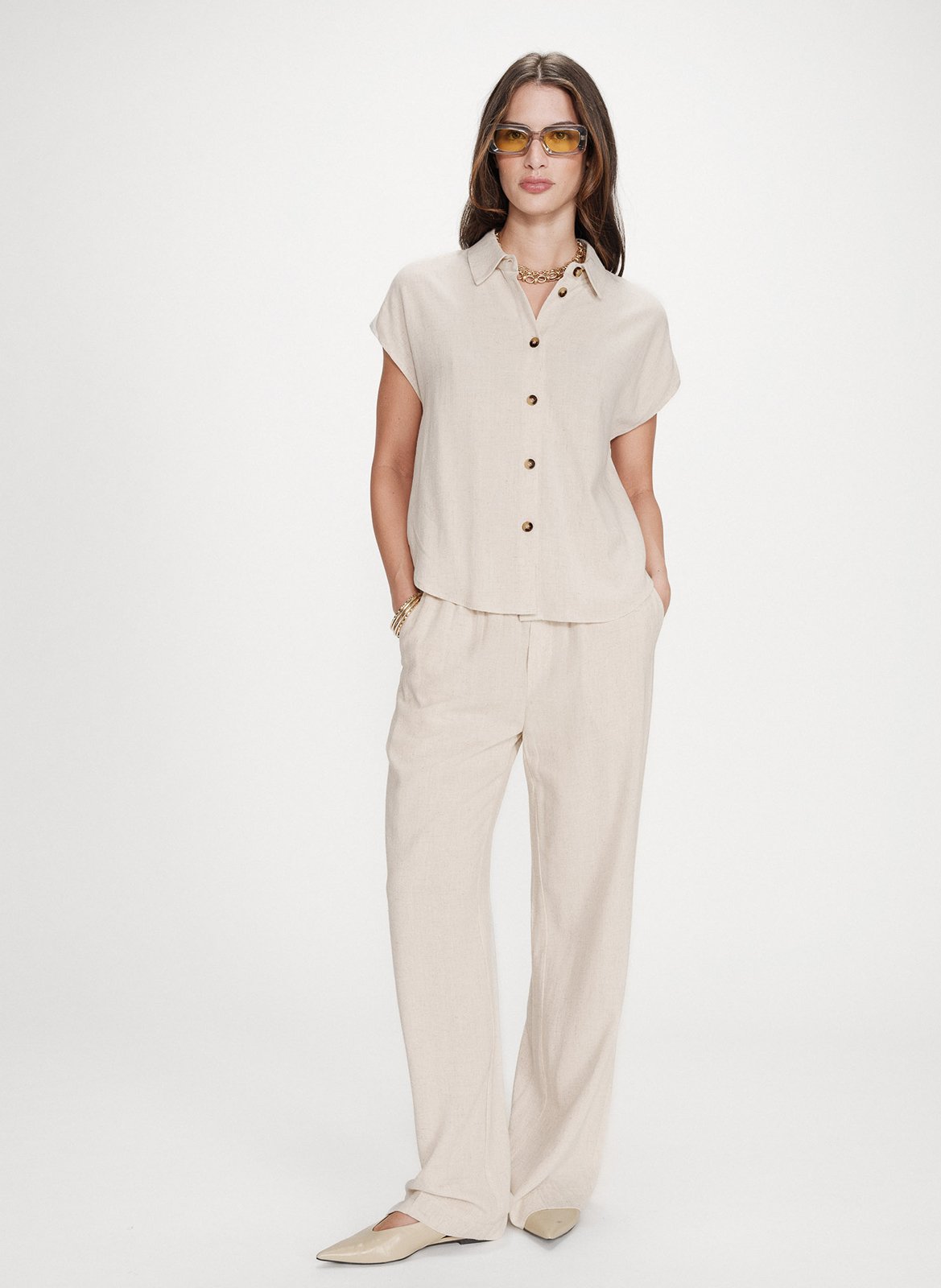 Chemise manches courtes unie GRACE ET MILA Beige