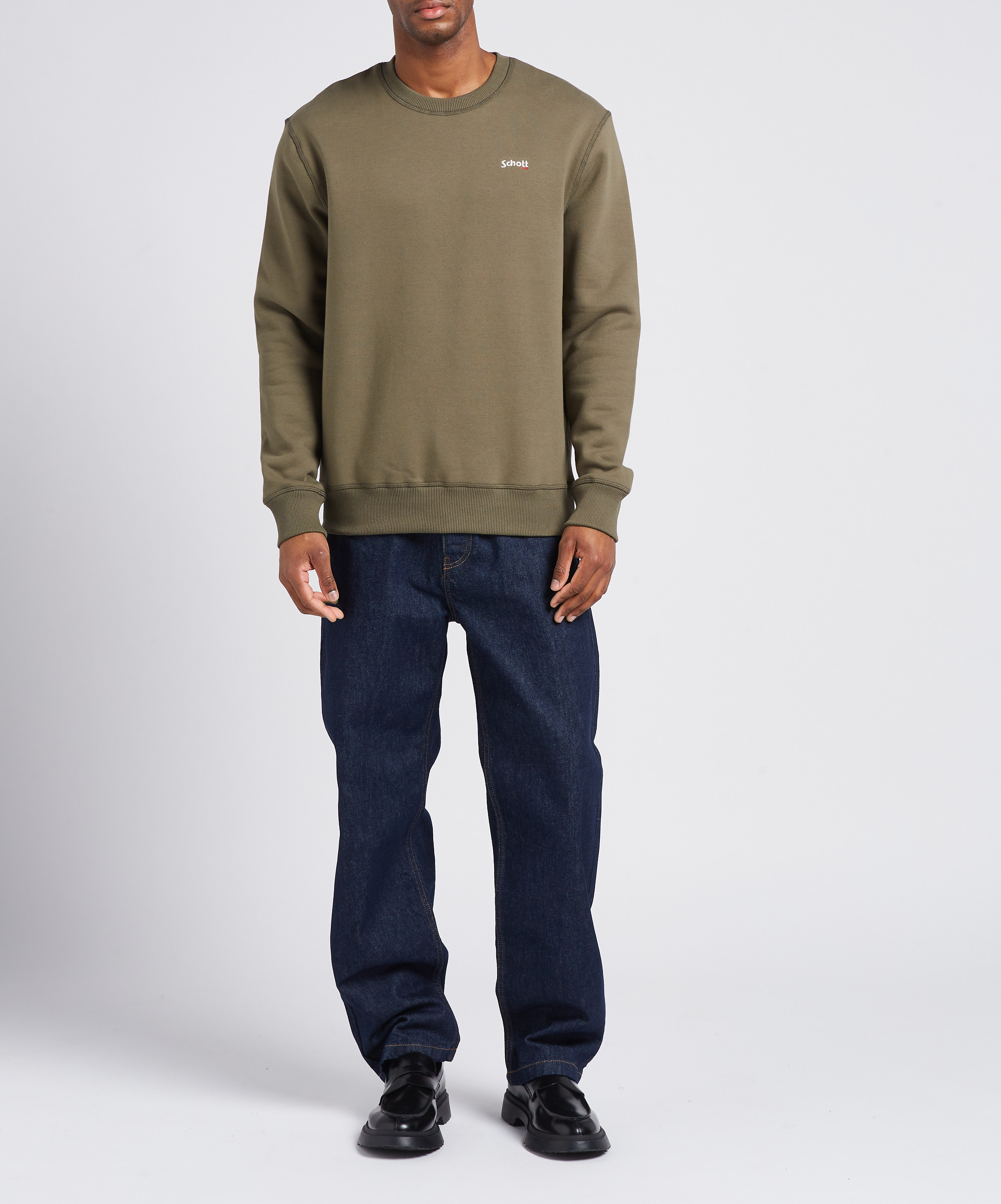 Gerade geschnittenes Rundhals-Sweatshirt aus Baumwoll-Mix SCHOTT Khaki