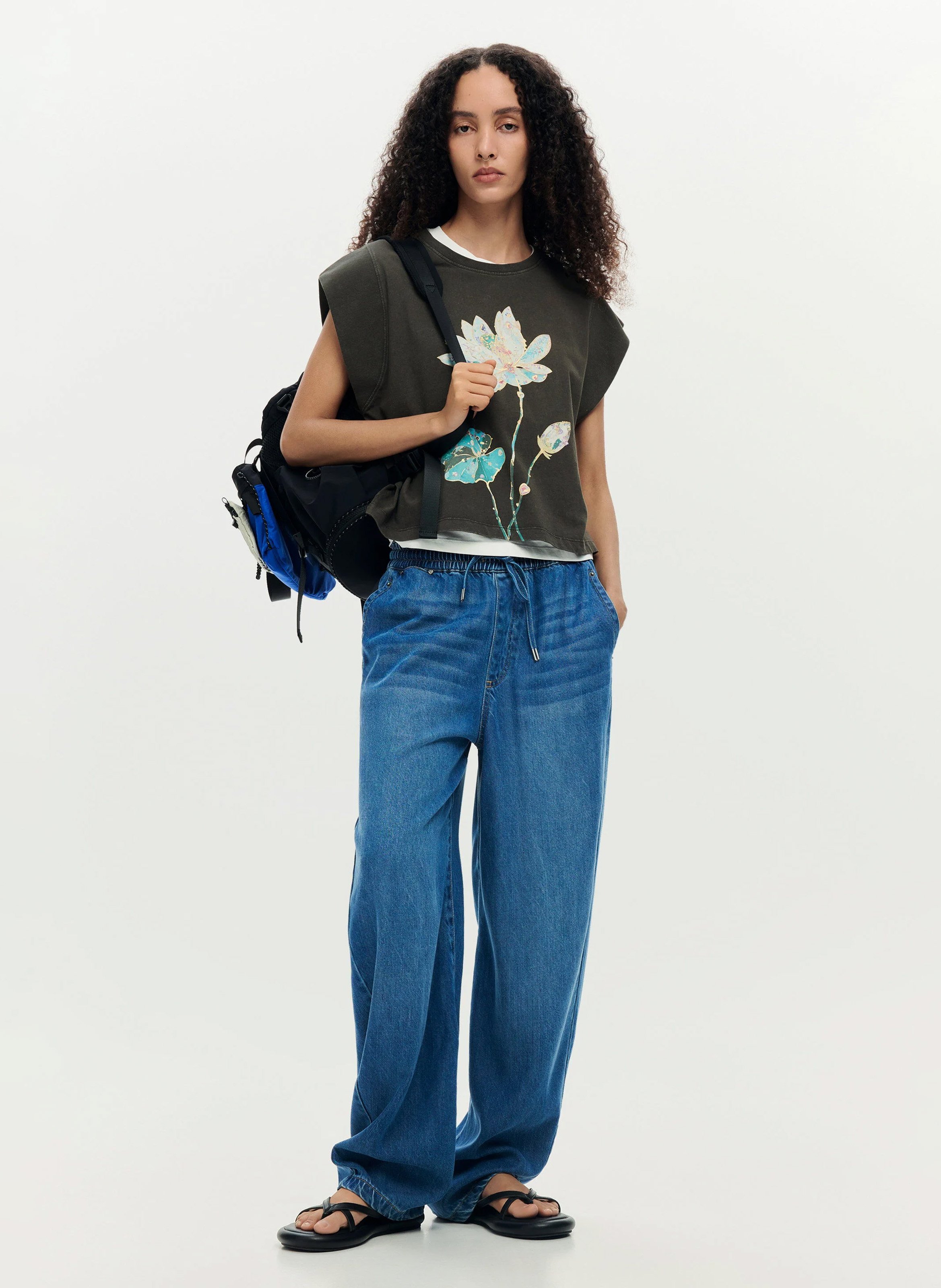 Tee-shirt col rond en coton mélangé DESIGUAL Noir