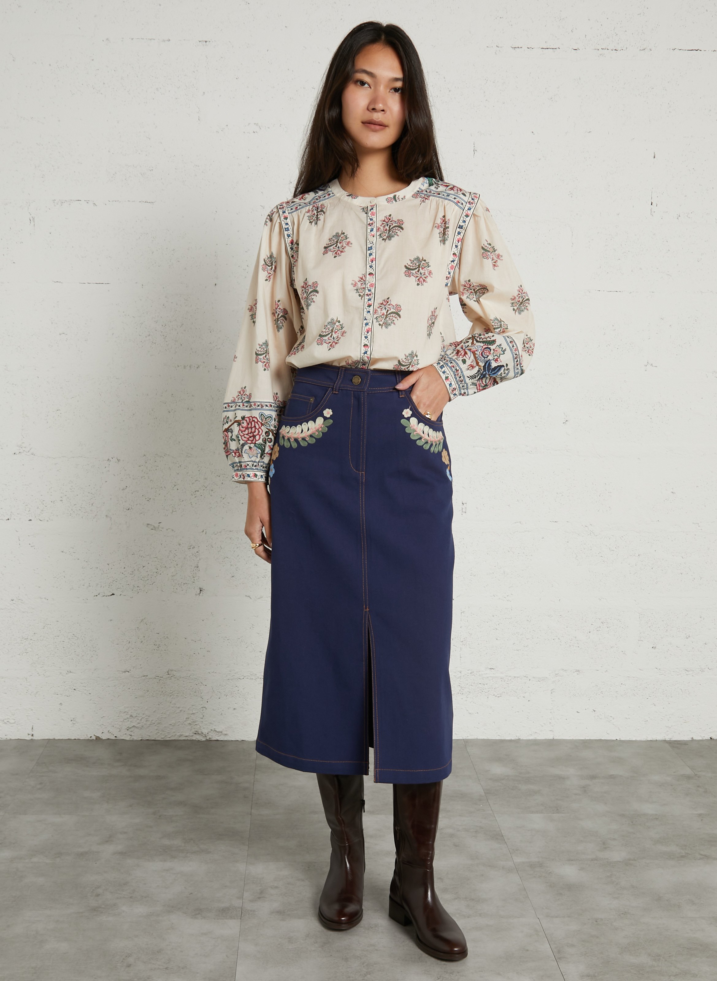 Chemise col rond en coton bio LOUISE MISHA Beige