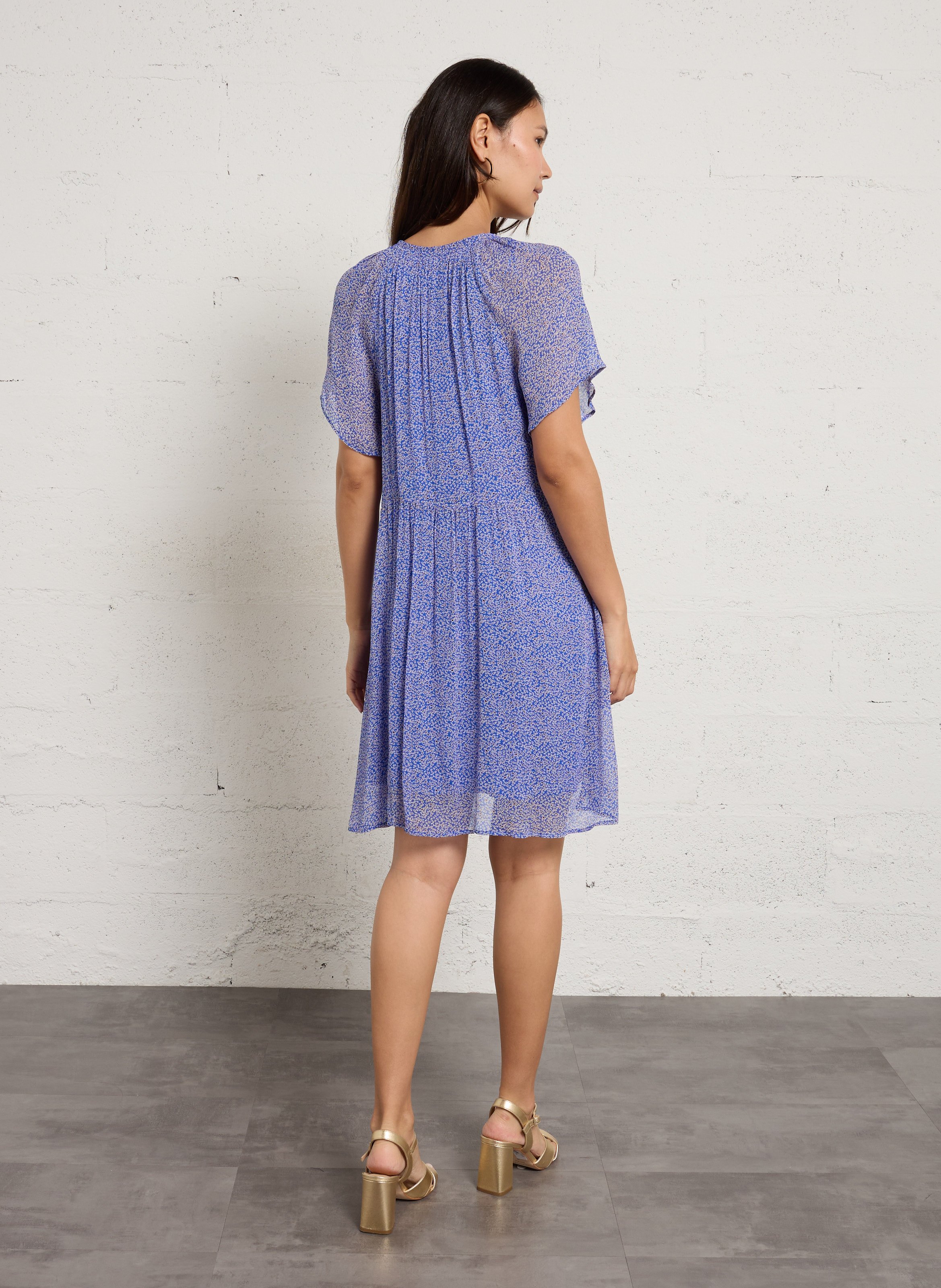 Korte jurk met print en ronde hals MAISON 123 Blauw