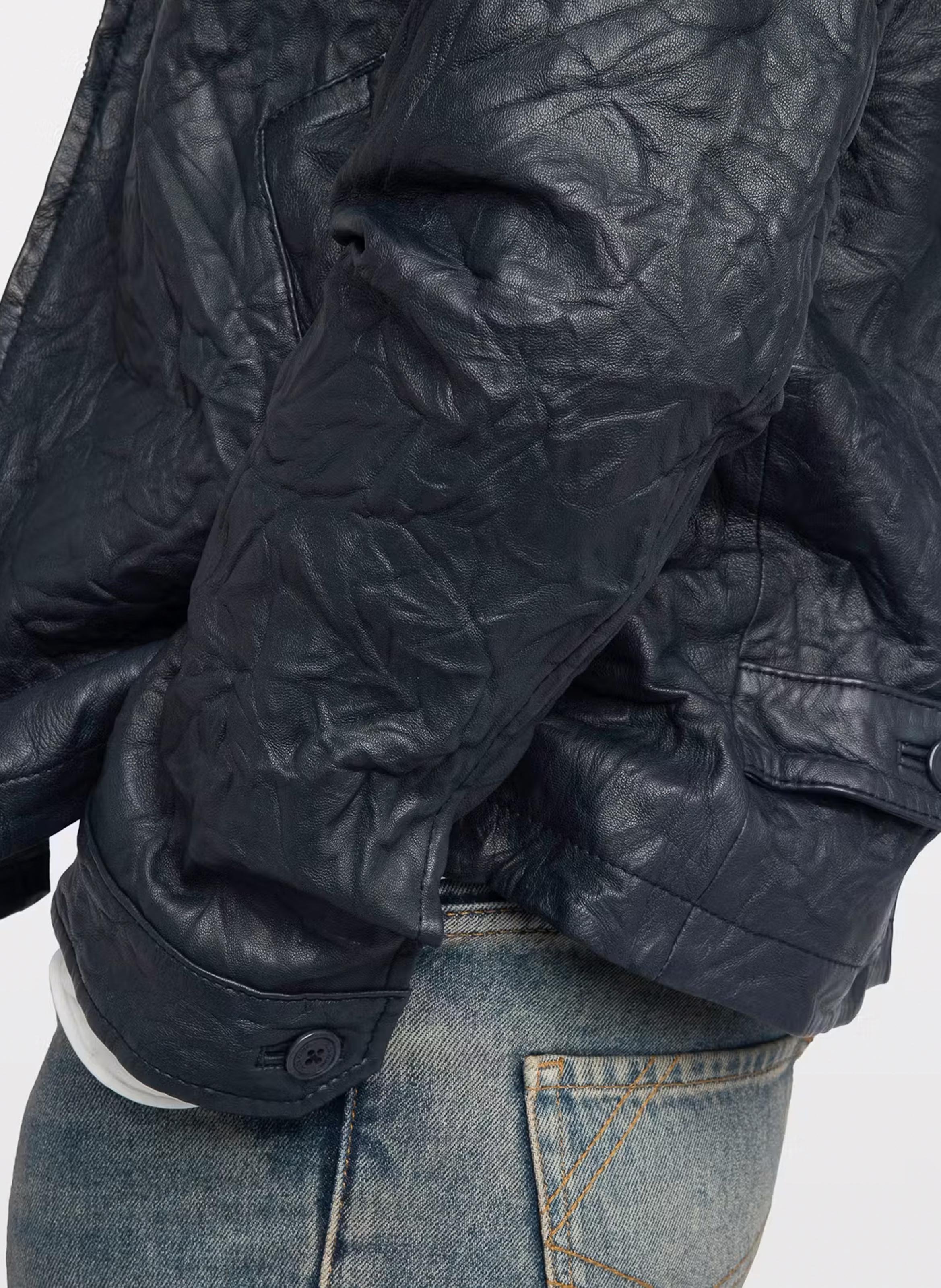 Veste droite zippée froissée en cuir ZADIG&VOLTAIRE Bleu