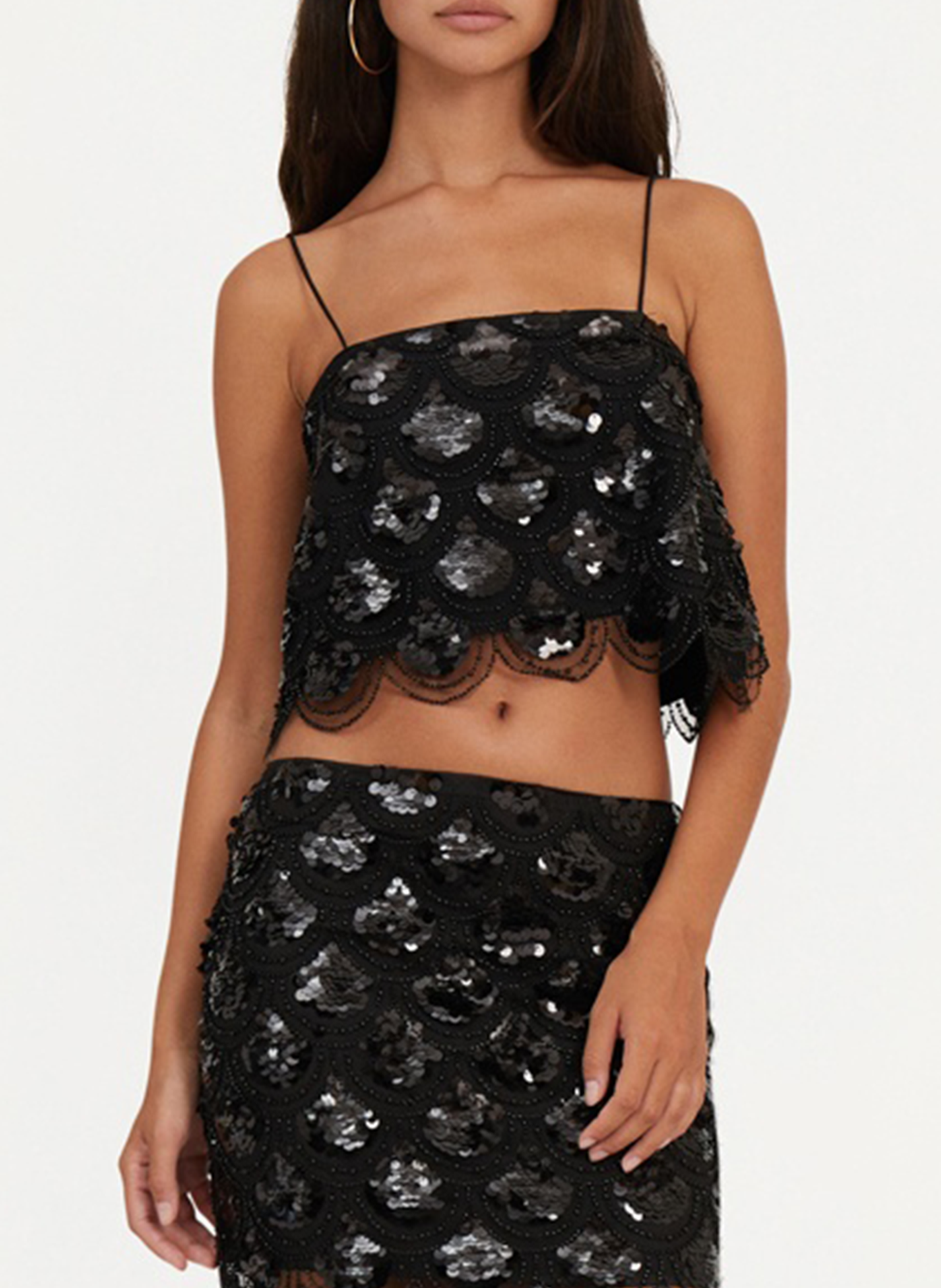 Crop top à sequins brodés ROTATE Noir