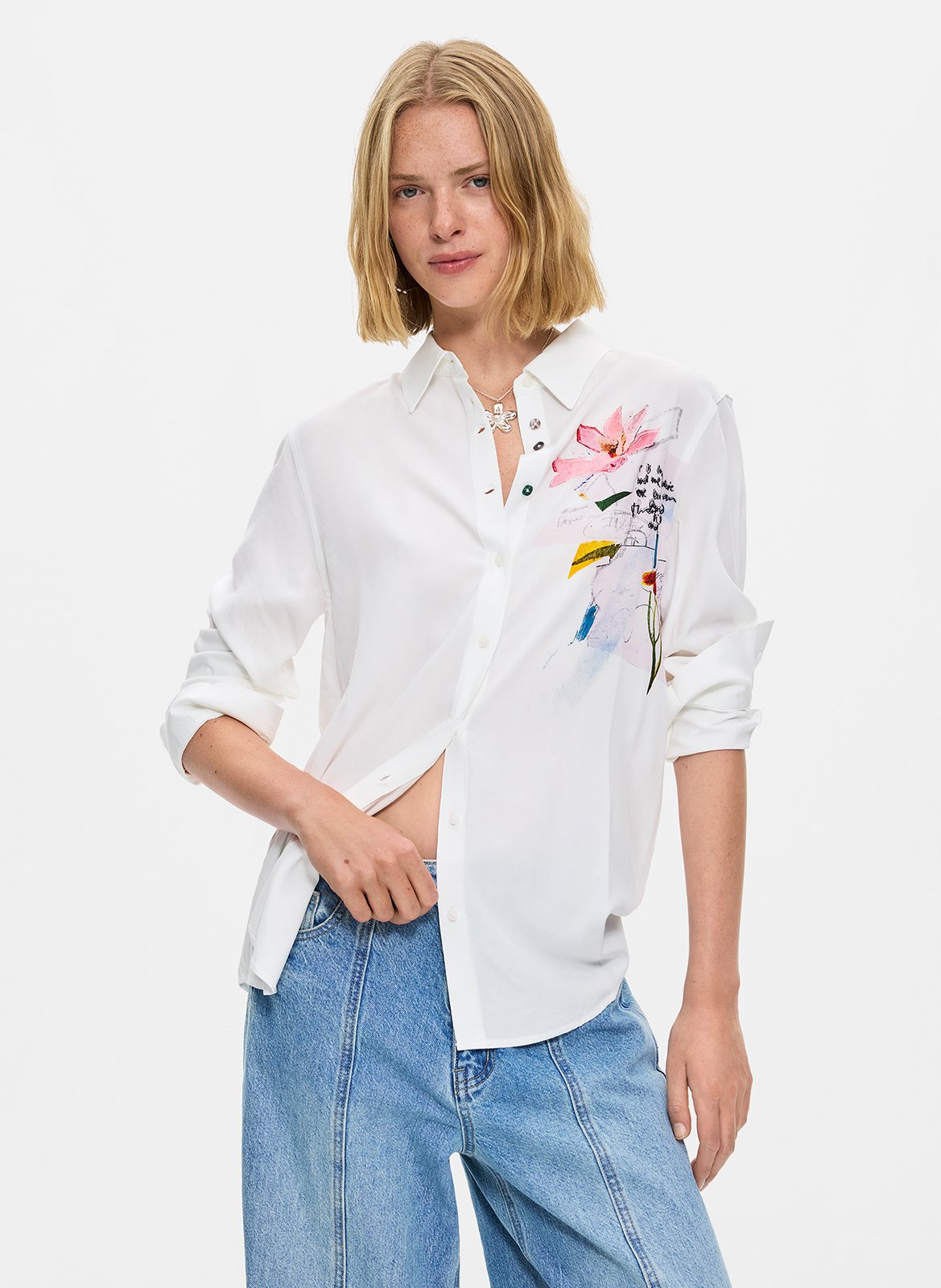Chemise droite à imprimé devant DESIGUAL Blanc