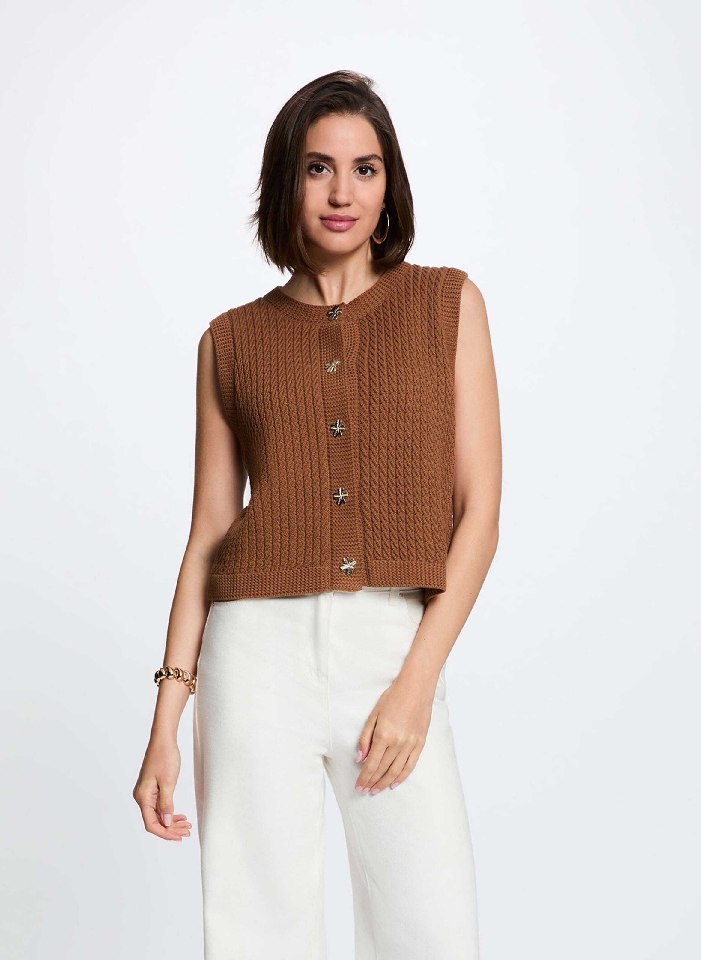 Cardigan sans manches en coton MORGAN Marron