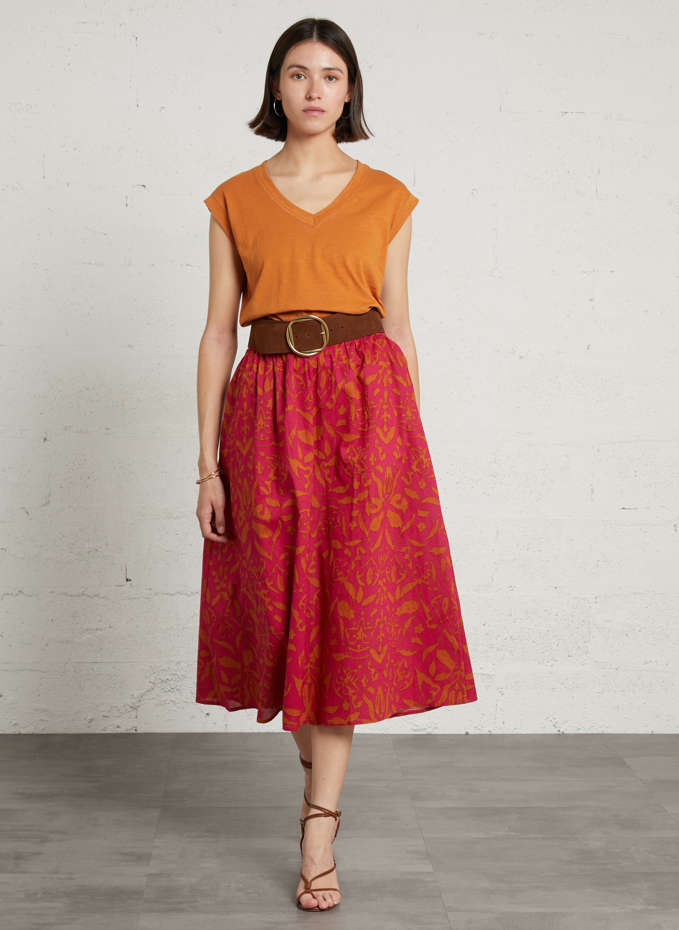 Printed flared cotton skirt MAISON 123 Pink