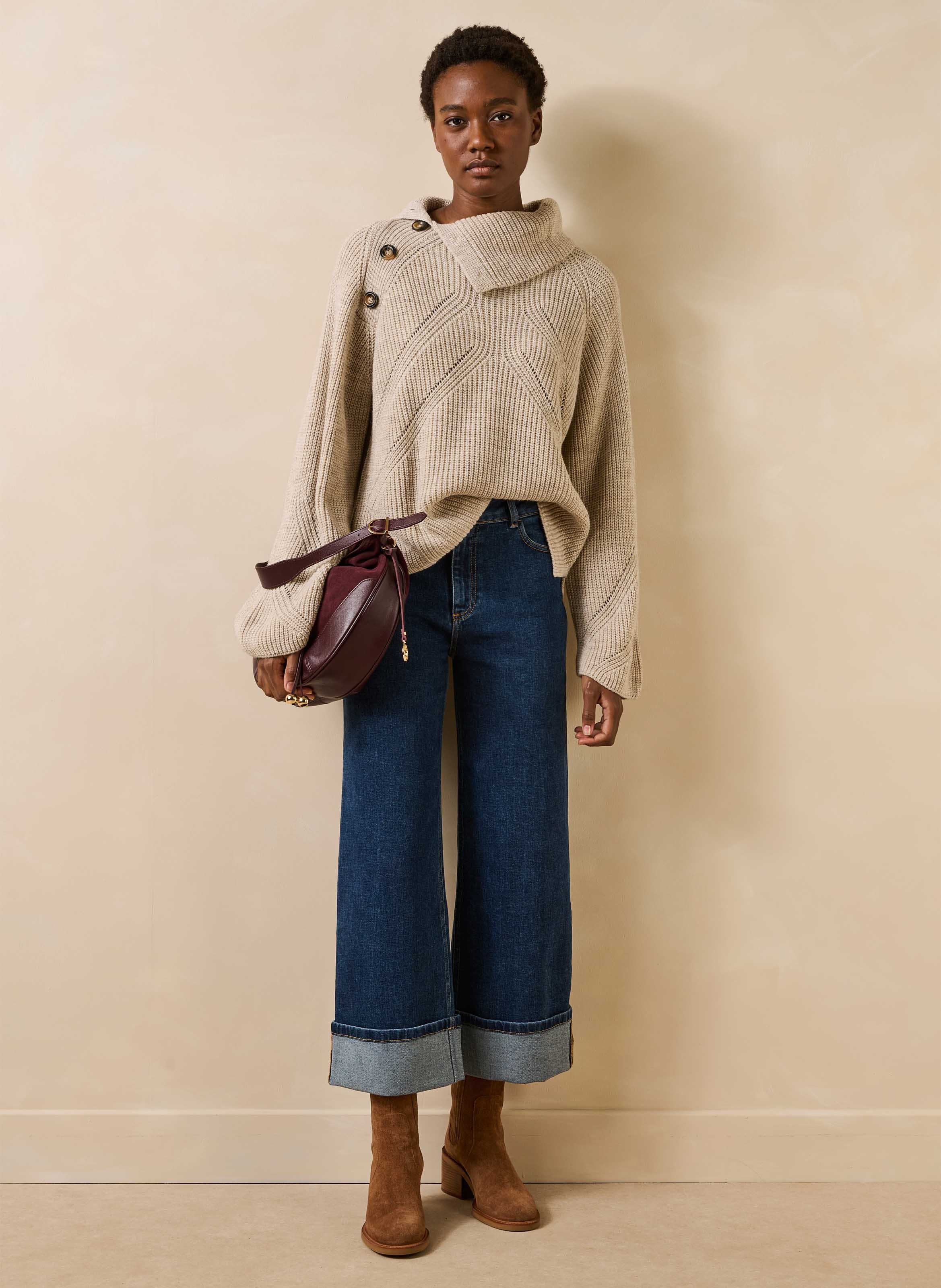 Pull ample en laine mélangé LA FEE MARABOUTEE Beige