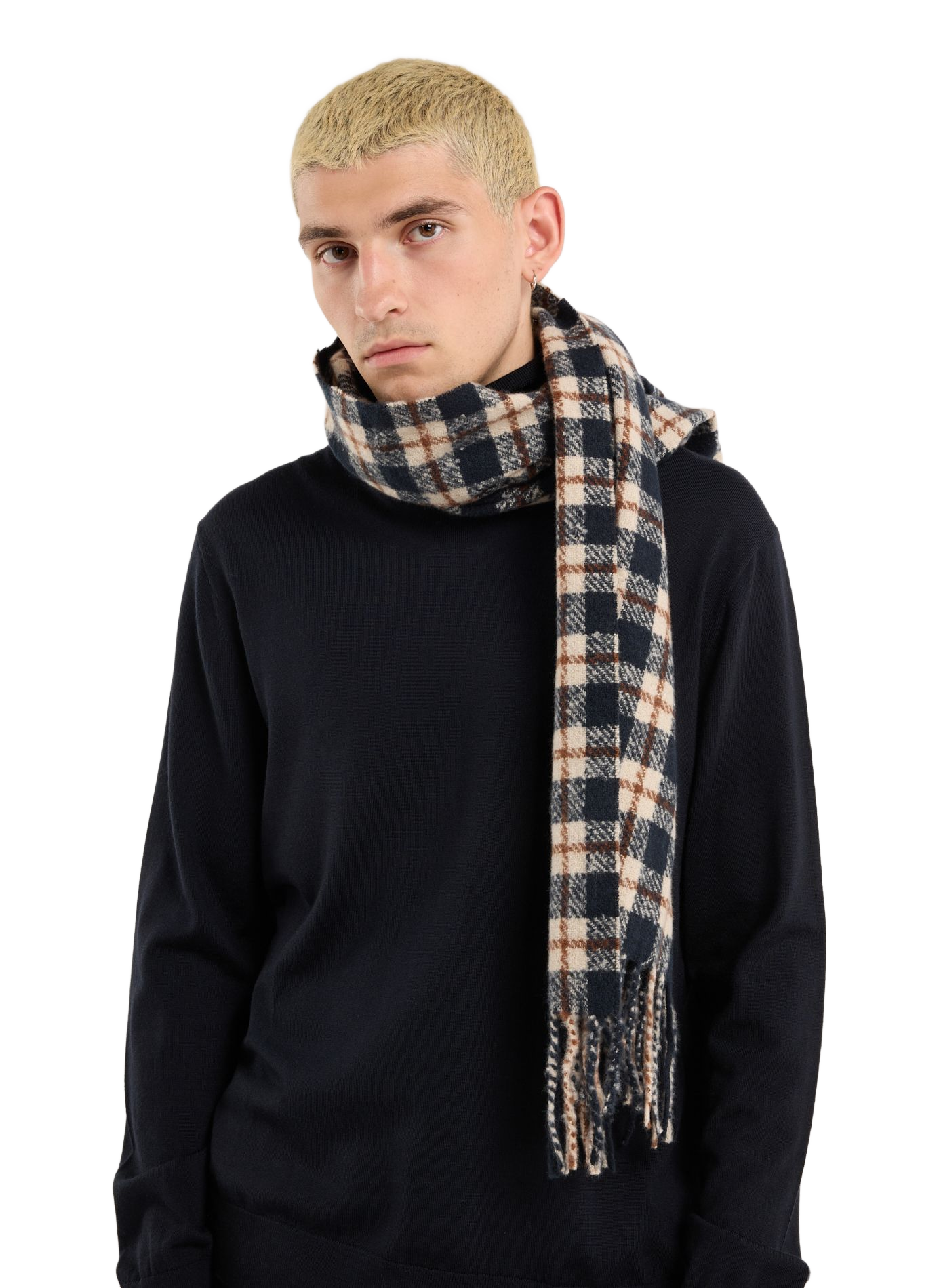 Fluffy checkered long scarf SAISON 1865 Blue