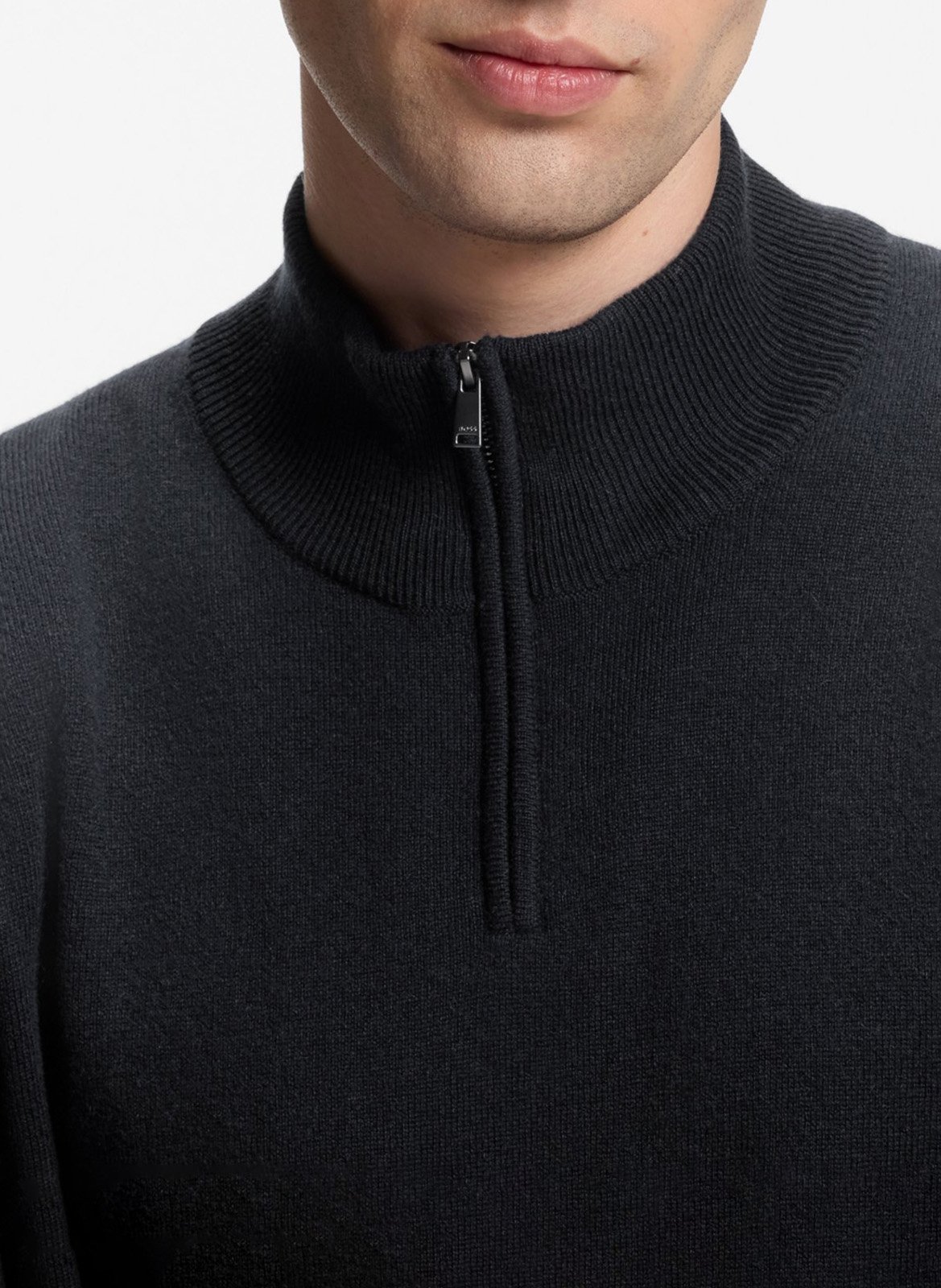 Pull col montant en laine mélangée BOSS Bleu
