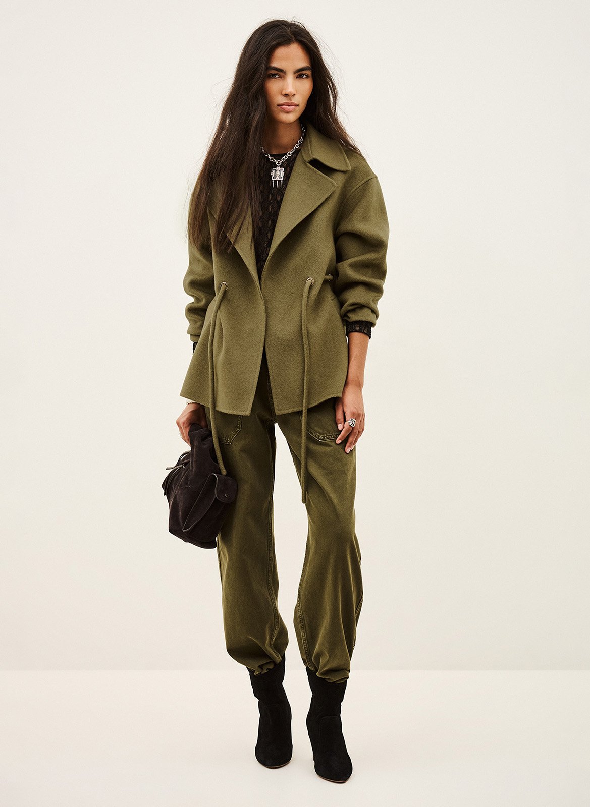 Taillierter Mantel aus Wollmischung BA&SH Khaki