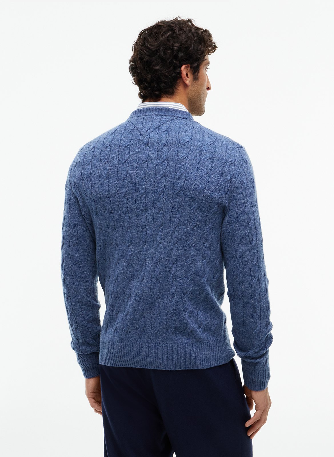 Pull col rond tressé en laine | Bleu TOMMY HILFIGER Homme
