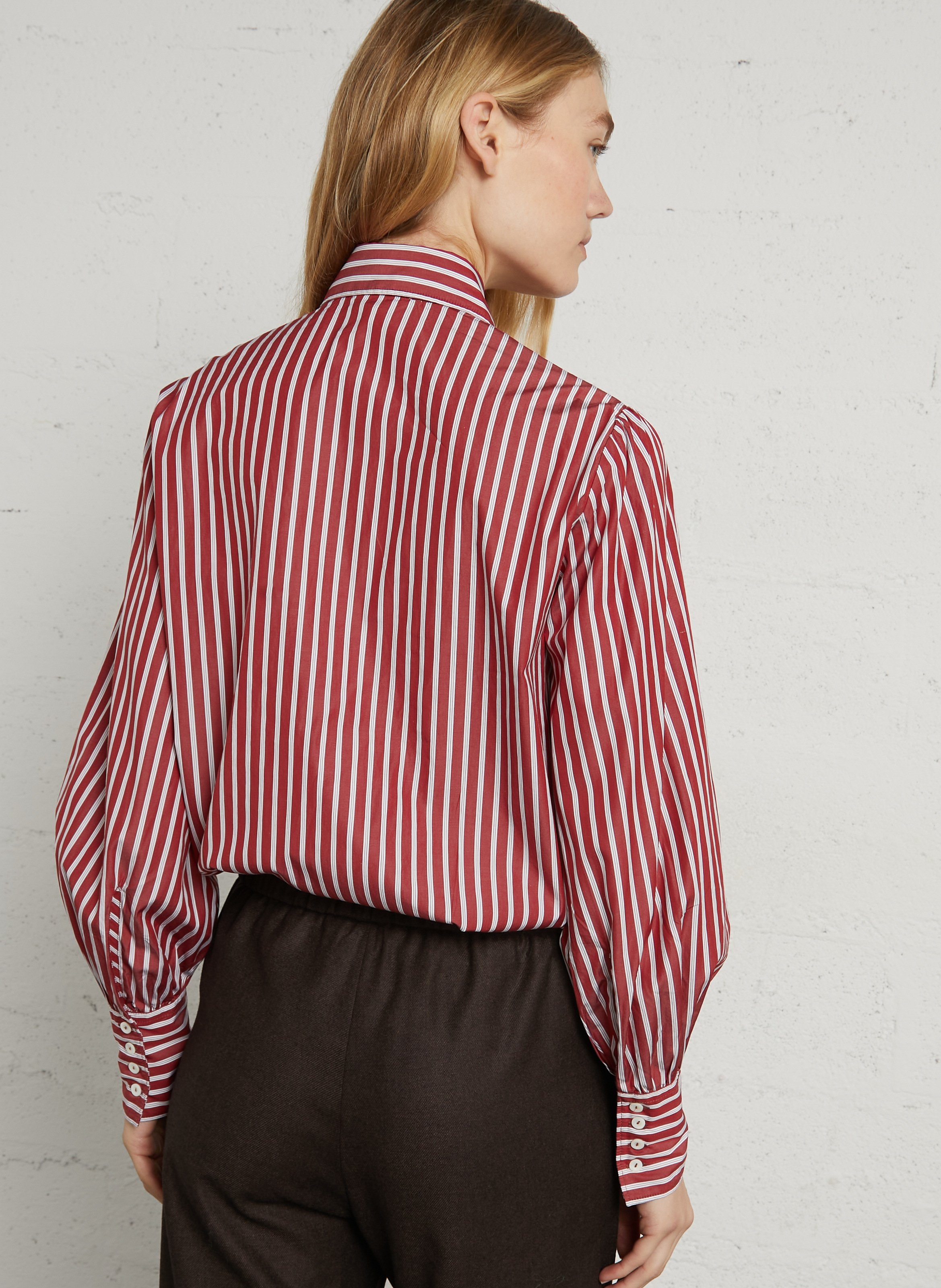 Striped straight cotton shirt with classic collar DIEGA Red