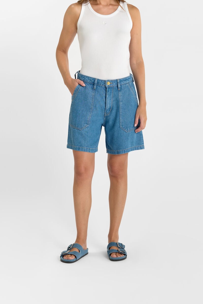 Short zippé taille haute en jeans LE TEMPS DES CERISES Bleu