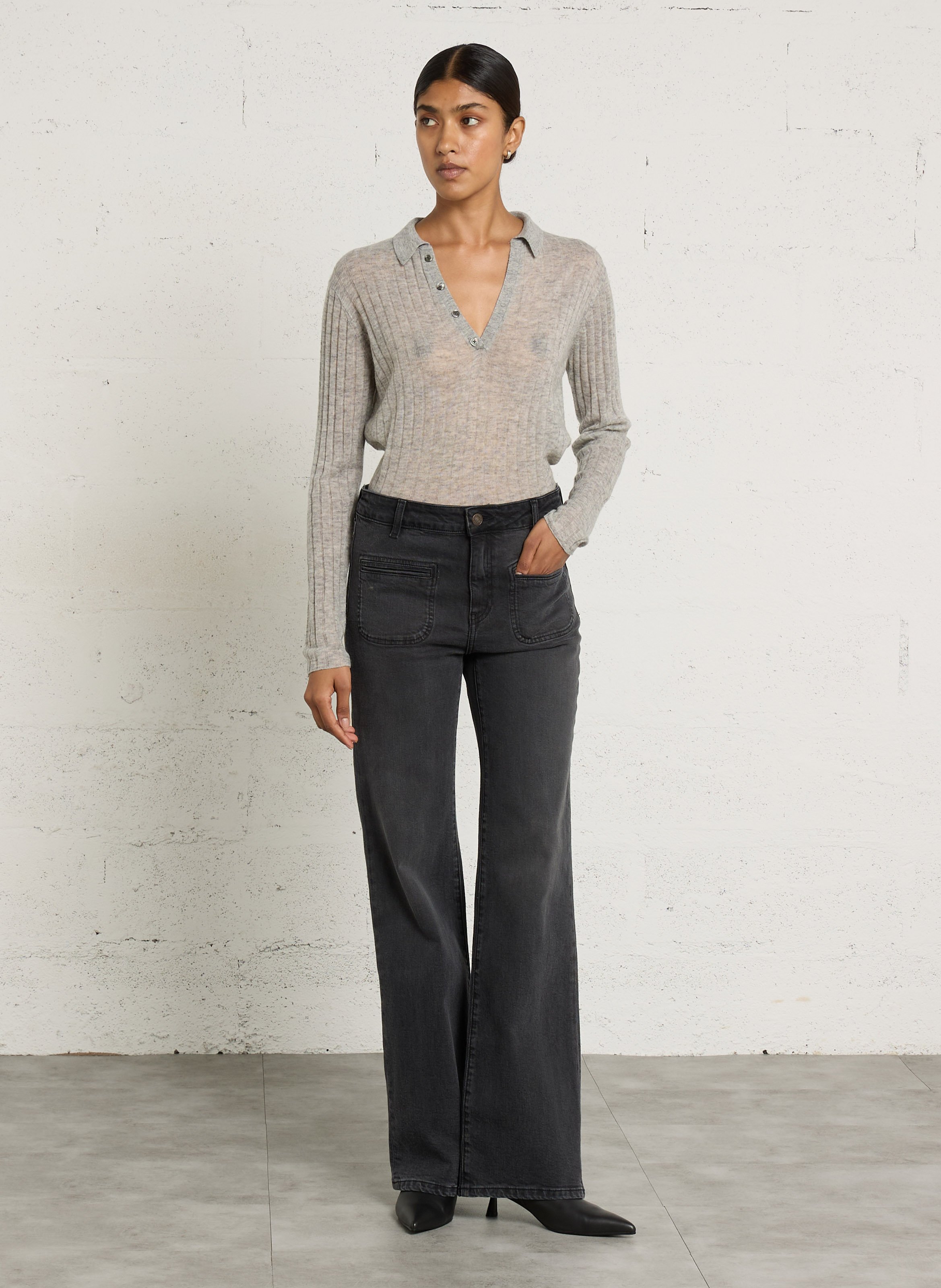 Flared Jeans aus Baumwoll-Mix mit hohem Bund ACQUAVERDE Schwarz